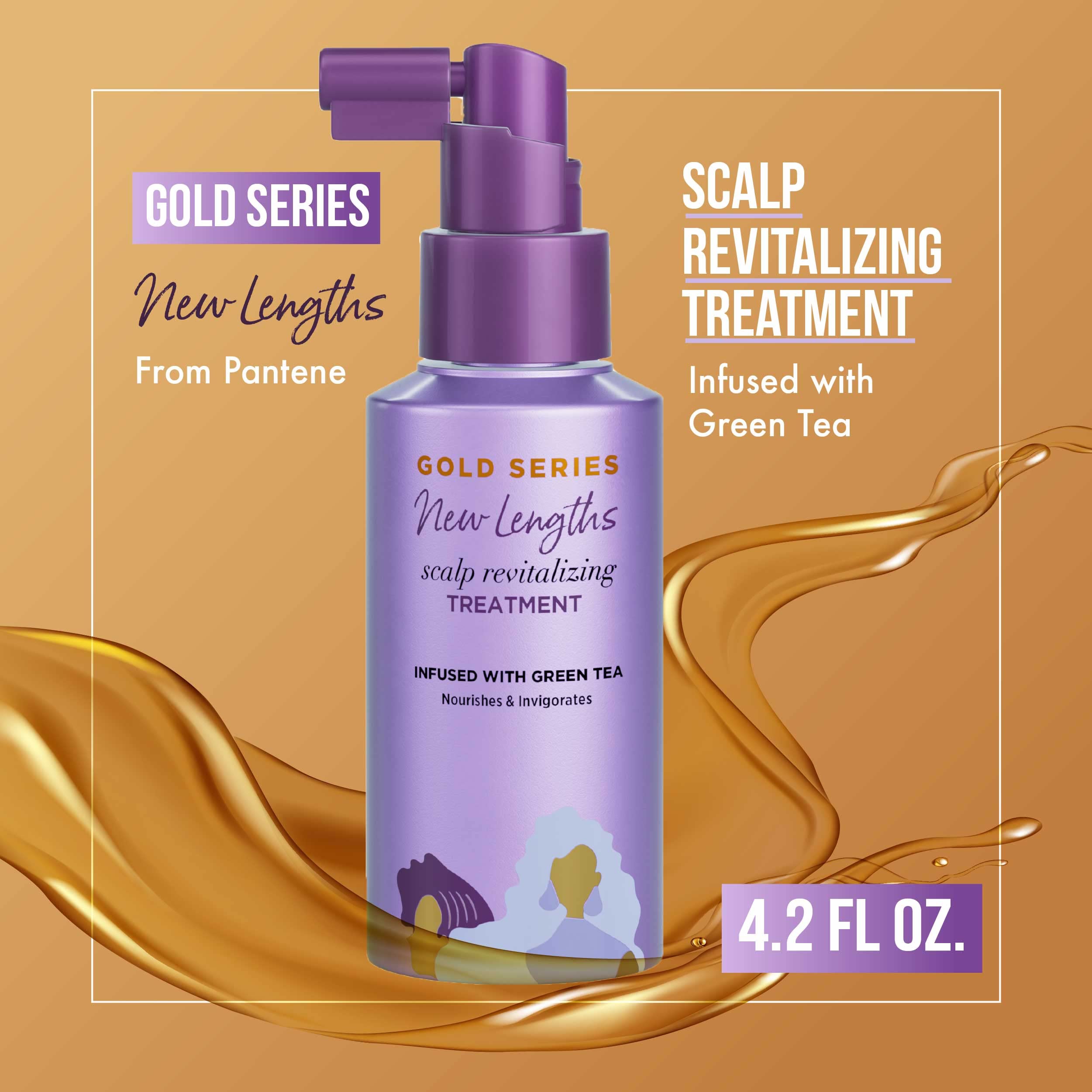 Pantene Gold Series New Lengths Scalp Revitalizing Treatment, 4.2 Fl Oz ?? Scalp Treatment Infused with Green Tea, Moisturizes,