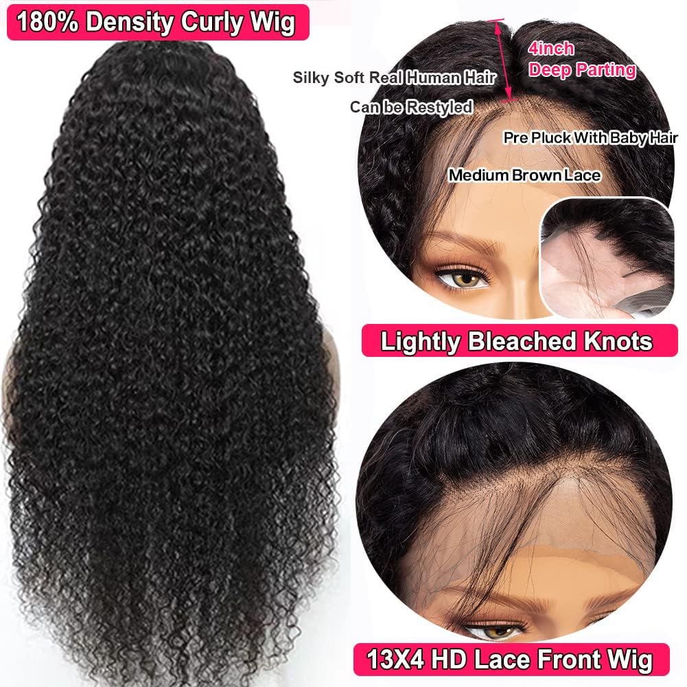 Jietai 32 Inch Curly Lace Front Wig Human Hair 13X4 Hd Lace Front Wigs Human Hair Pre Plucked 180% Density Glueless Wigs Human H