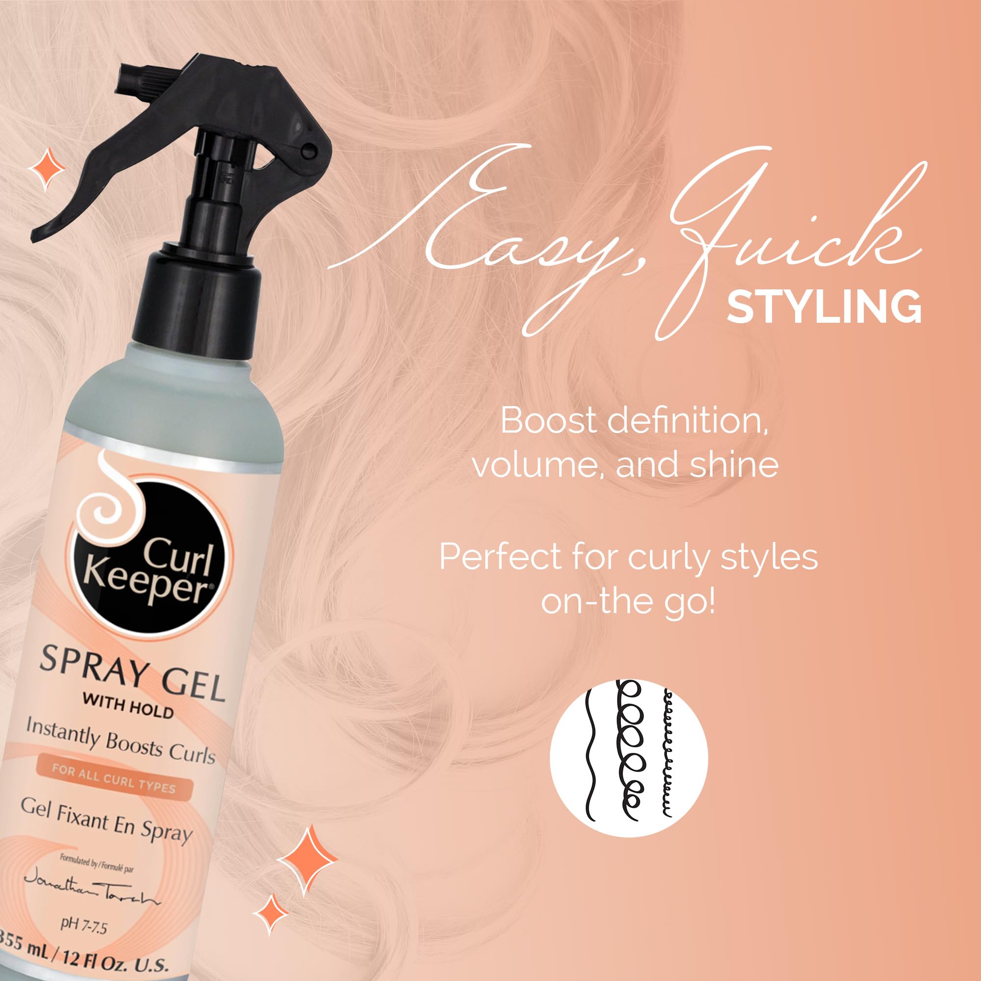 Curl Keeper Hair Gel Spray For Curls, 12 Fl Oz - Water-Based Hair Styling Gel For Women & Men - Curly Hair Gel With Hold That In