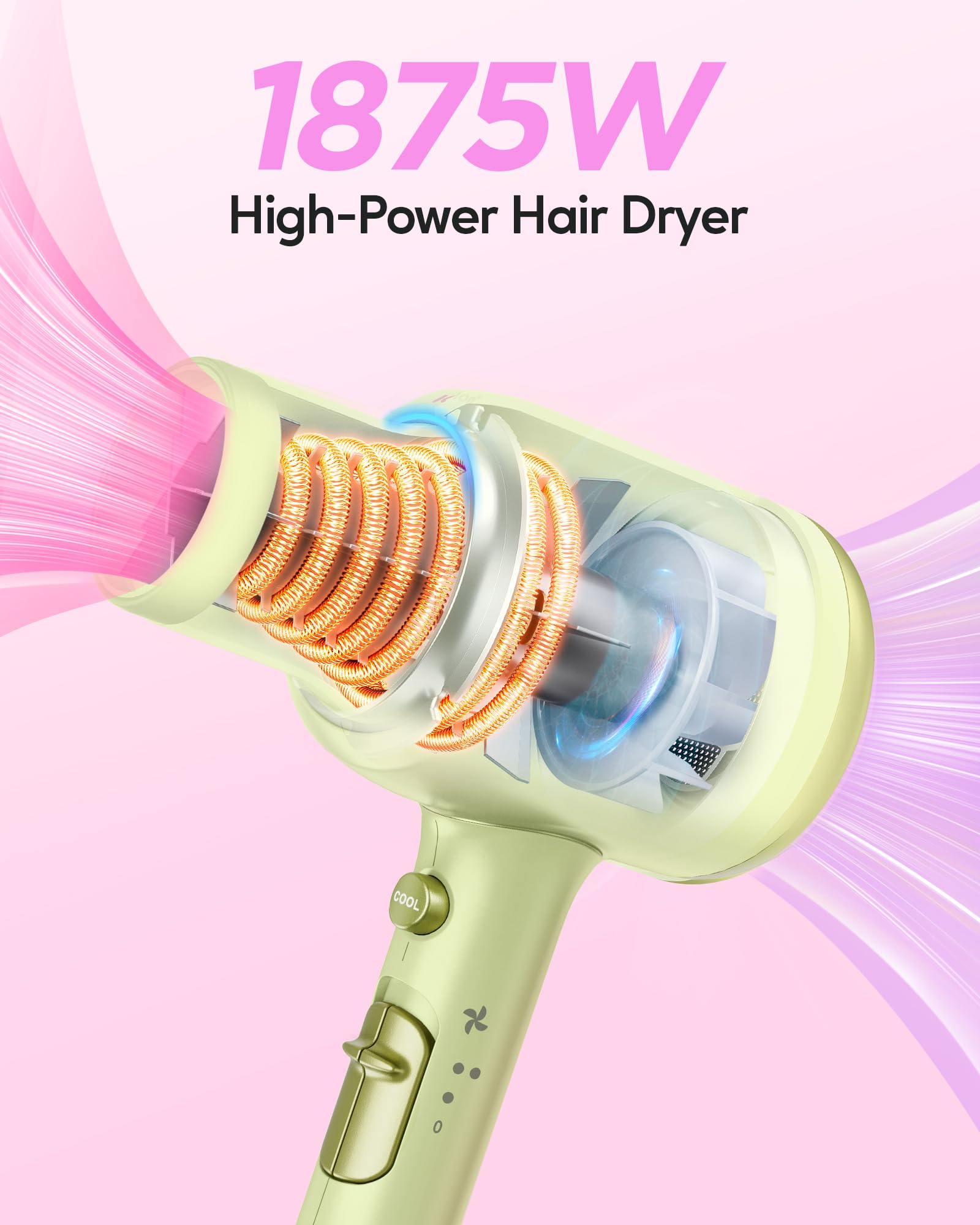 Wavytalk Professional Hair Dryer 1875W Blow Dryer Ionic Hair Dryer With Diffuser For Women With Constant Temperature, Hair Dryer