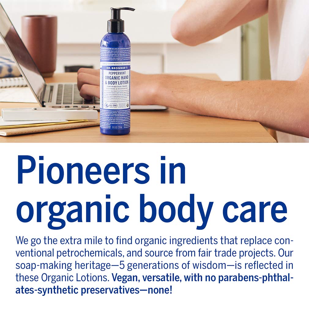 Dr. Bronner'S - Organic Lotion (Peppermint, 8 Ounce) - Body Lotion And Moisturizer, Certified Organic, Soothing For Hands, Face