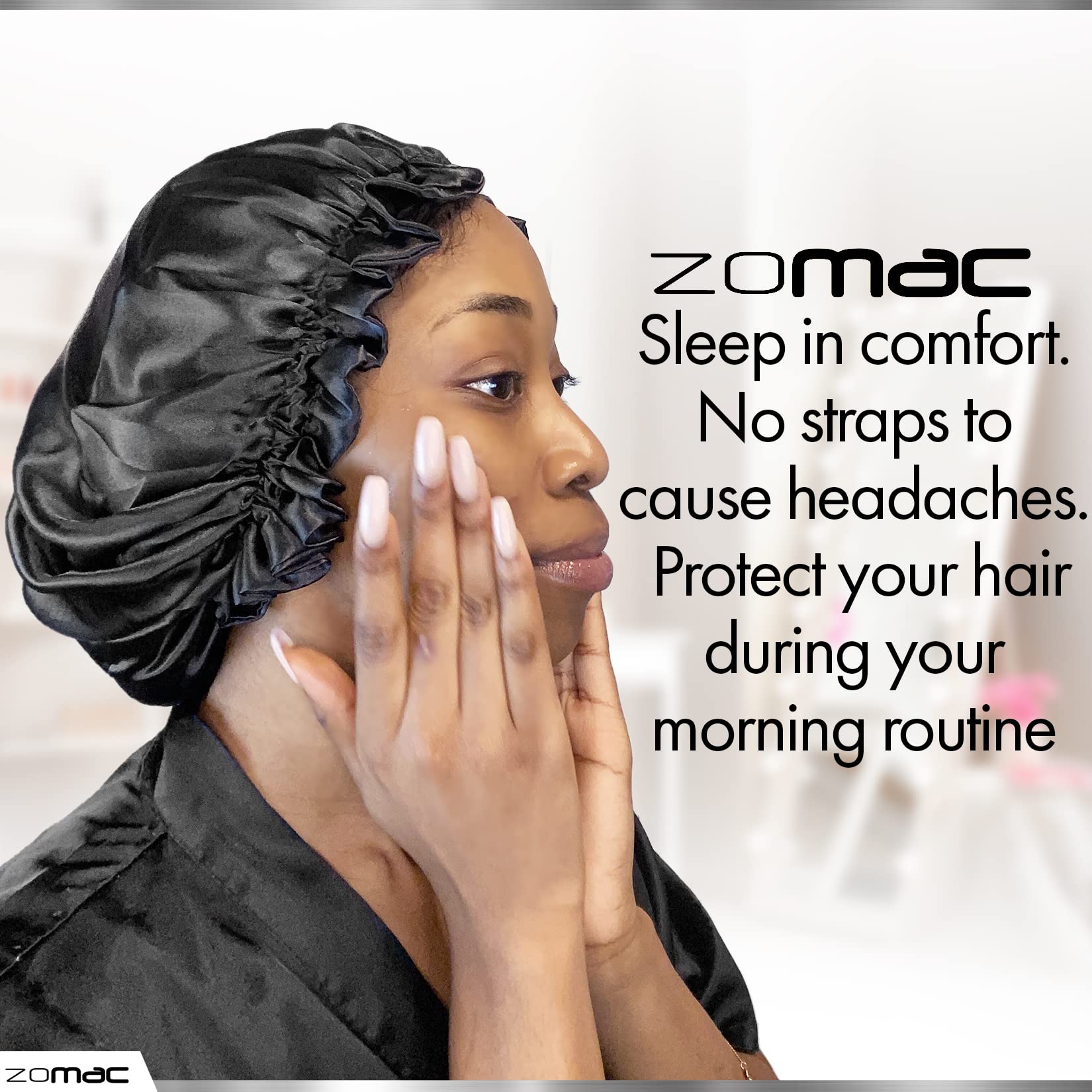 Zomac Satin Bonnet For Sleeping, Bonnet For Curly Hair, Sleeping Bonnets For Women (Black)