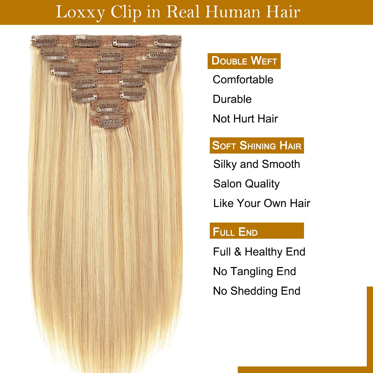 Loxxy 9A Grade Remy Human Hair Clip In Extensions Human Hair Double Weft Brazilian Human Hair Thick Silky Straight Clip In Light