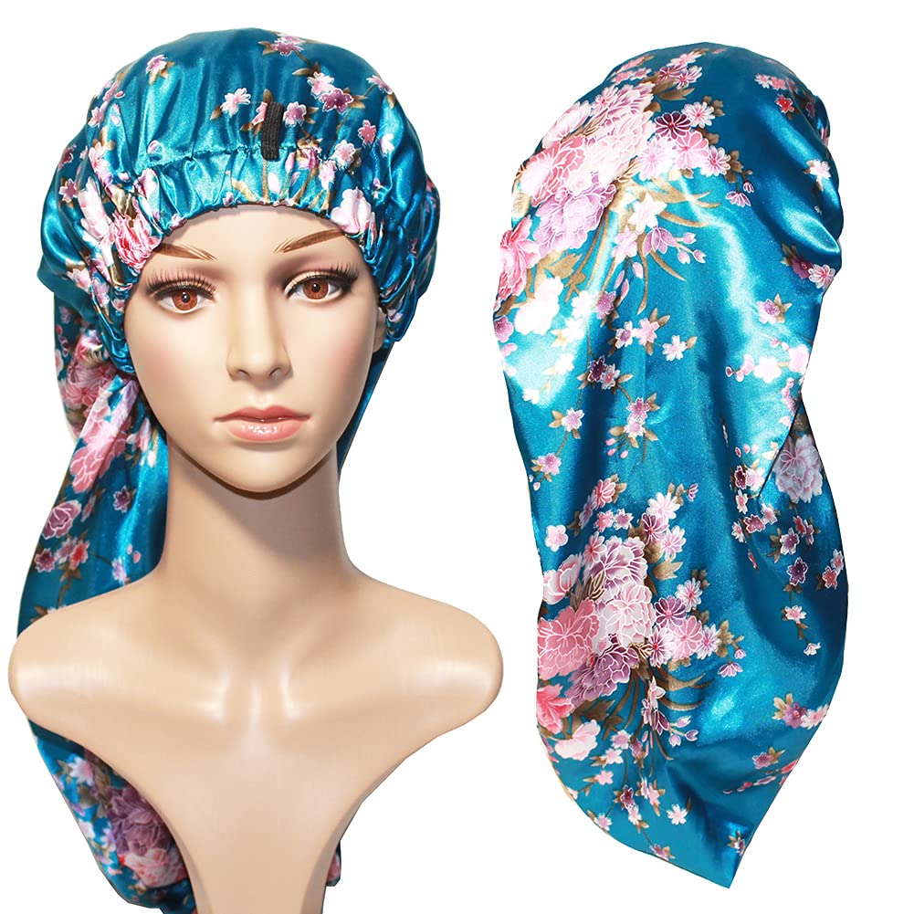 Extra Long Braid Hair Bonnet For Sleeping Satin Night Dreadlock Caps Bonnets For Black Women Braids,Shower Cap With Button (Ligh