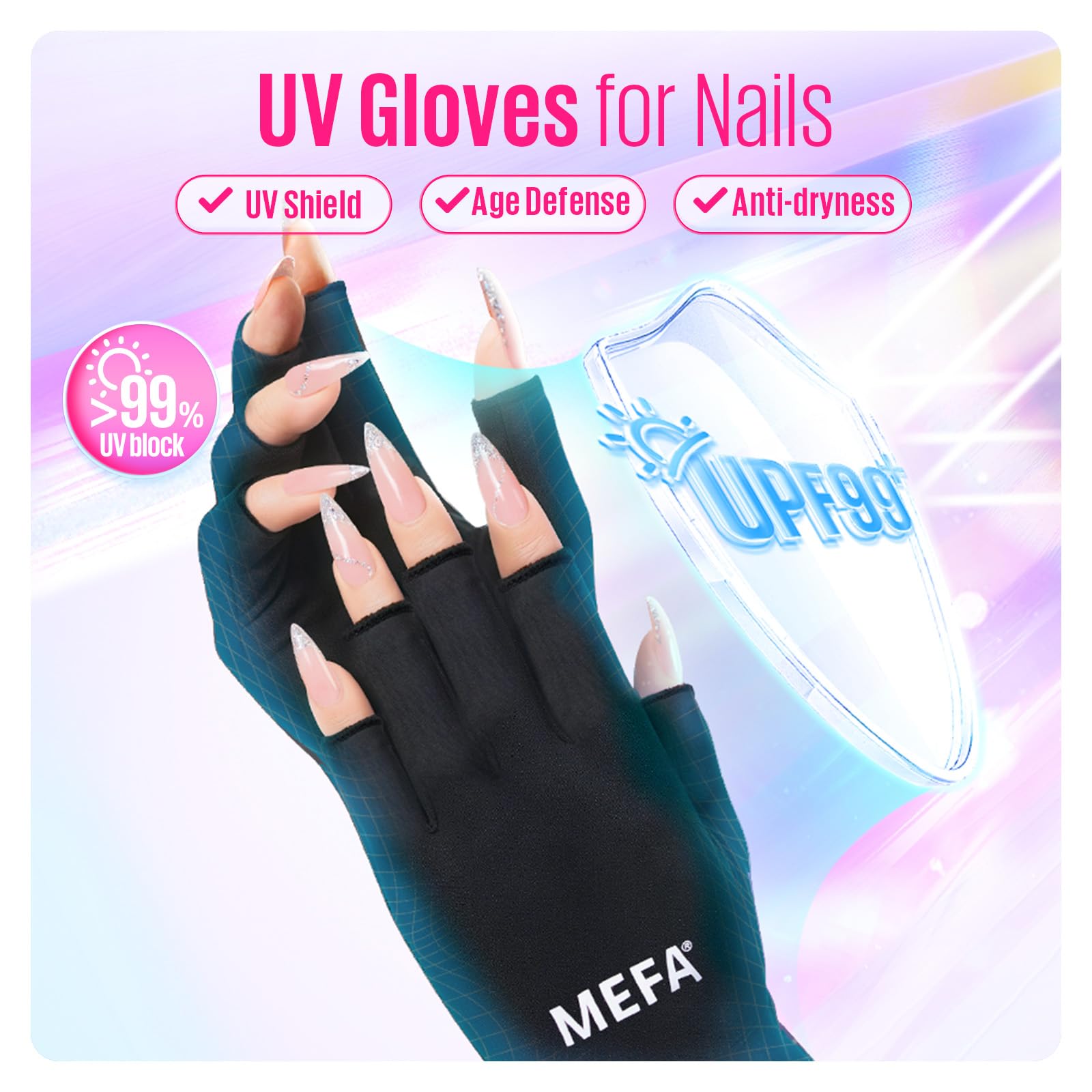 Mefa Uv Gloves For Gel Manicures, Professional Upf99+ Uv Protection Gloves For Gel Nails Lamp, Uv Light Gloves For Women Nail Ar