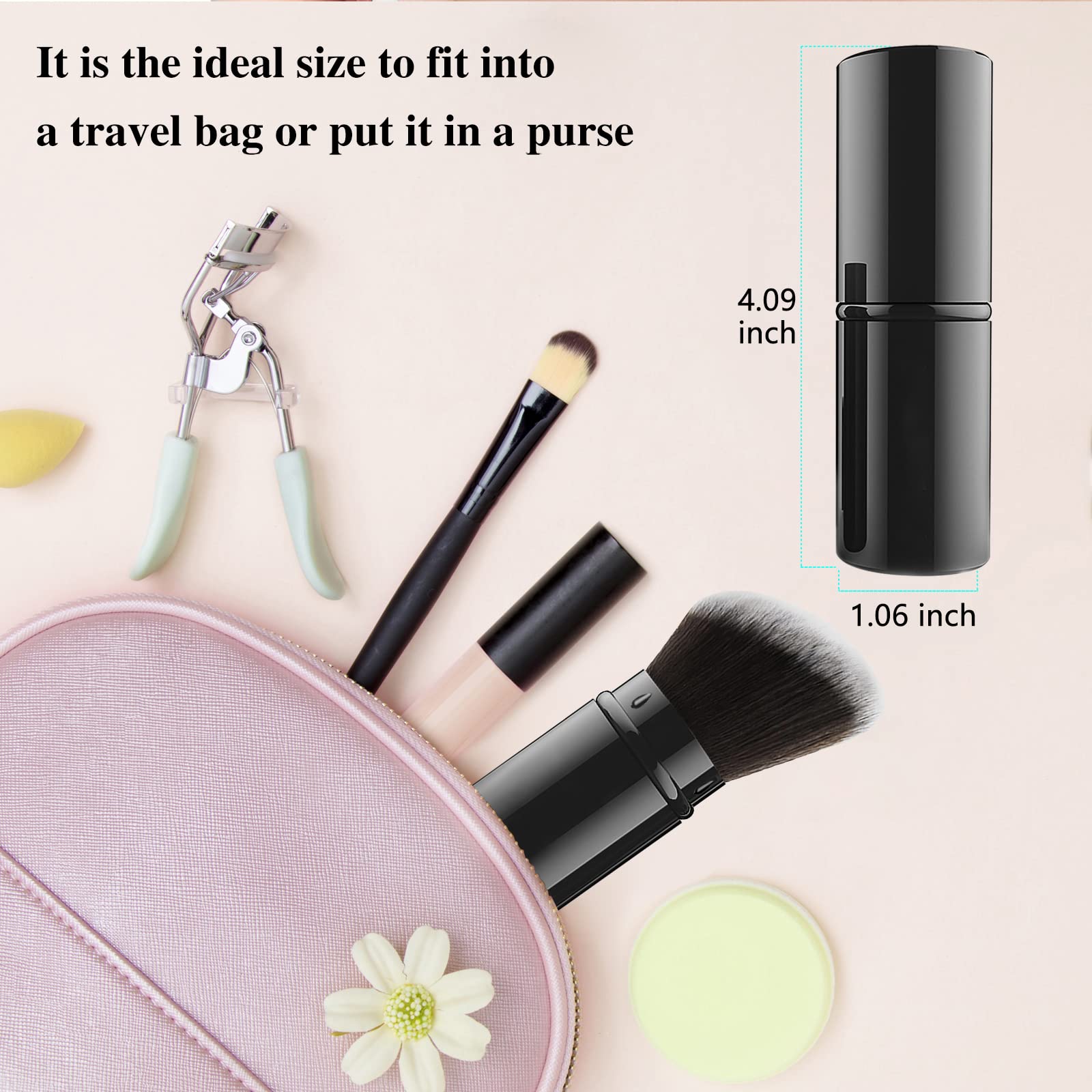 Falliny Retractable Makeup Brush, Angled Kabuki Powder Foundation Sunscreen Makeup Brush, Travel Face Blush Brush With Cover For