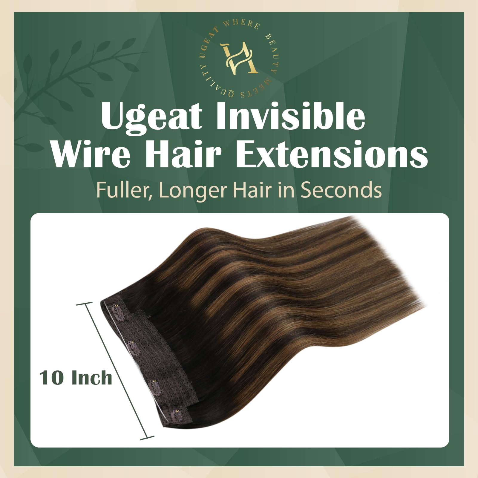 Ugeat Wire Hair Extensions Real Human Hair Brown Ombre #2/6/2 Dark Brown Balayage Light Brown Invisible Wire Hair Extensions Fis