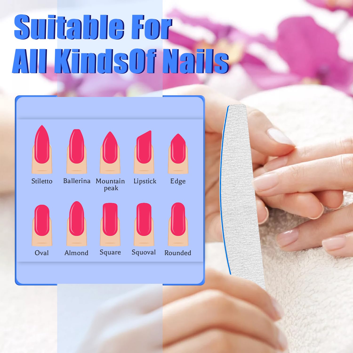 12 Pcs Nail Files For Acrylic Nails, 100/100 Grit Nail File For Poly Nail Extension Gel Emery Boards Nail Files Doubled Sides Co