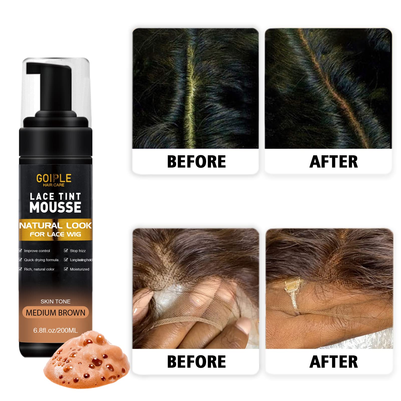 Lace Tint Melting Hair Mousse, 6.8 Fl Oz Lace Tint Mousse For Women Hair Wigs Lace Wigs Toupees And Hairpieces Natural Finishing
