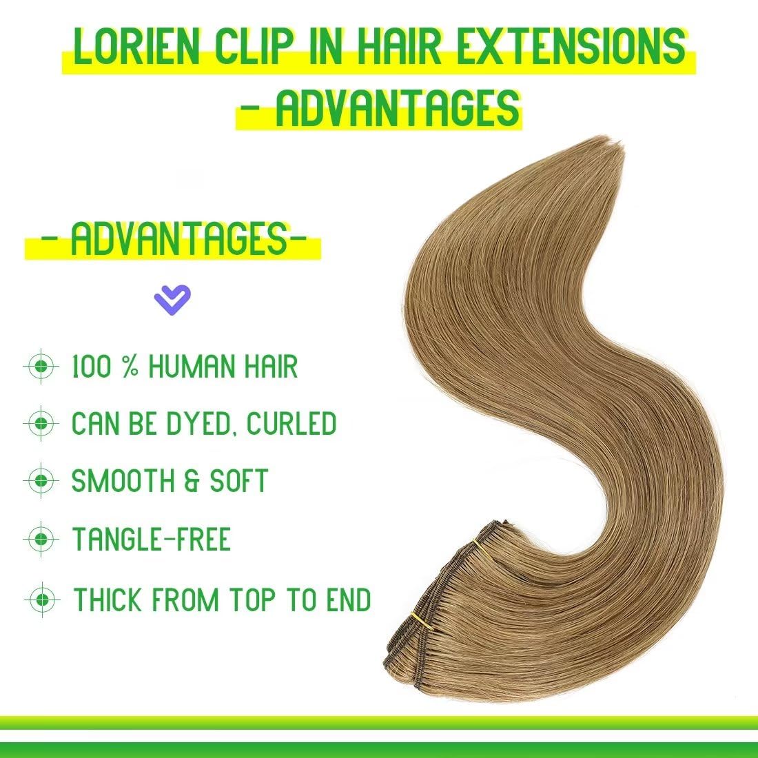 Lorien Clip In Hair Extensions Real Human Hair, 16 Inch 90G, 6 Medium Brown, Clip In 100% Brazilian Remy Human Hair Extensions 8