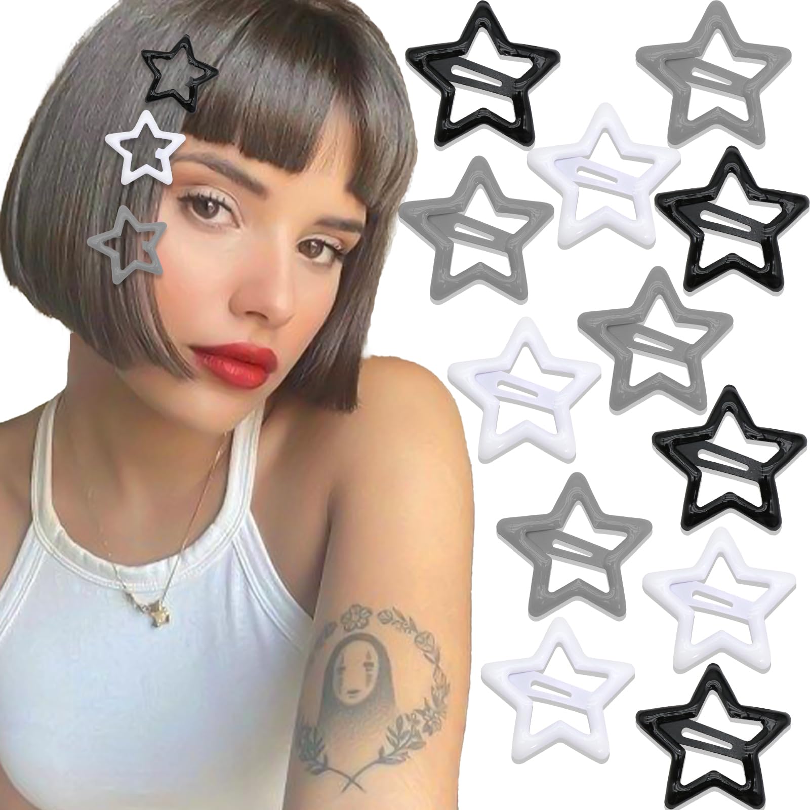 NAISKA Black Star Hair Clips Non-Slip Snap Hair Barrettes Accessories for Girls and Women (12PCS)