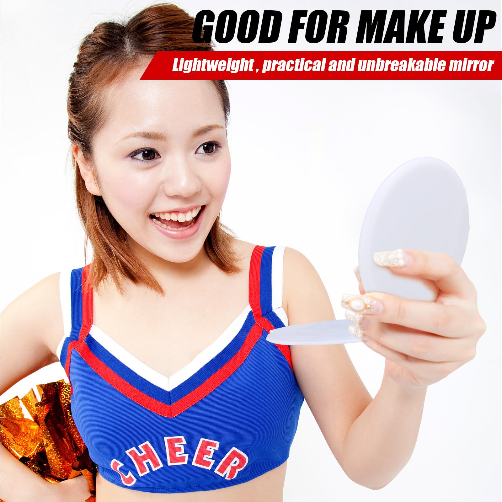 Wenqik 50 Pcs Cheerleader Mirror Gifts Cheerleading Compact Mirror Bulk Folding Pocket Mirror Cheer Party Favors For Team(Red Ch