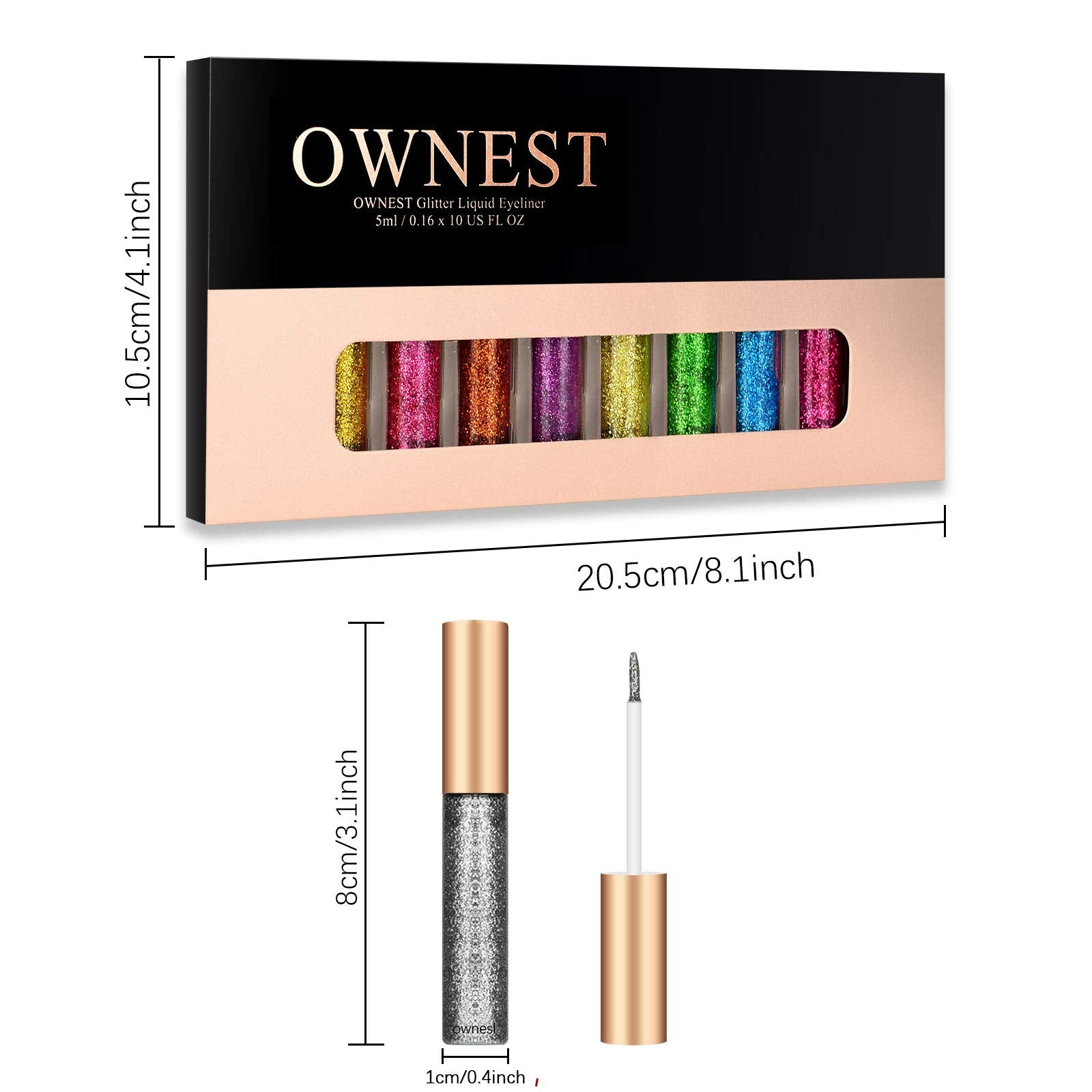 Ownest 10 Colors Liquid Glitter Eyeliner, Metallic Shimmer Glitter Eyeshadow, Long Lasting Waterproof Shimmer Sparkling Eyeliner