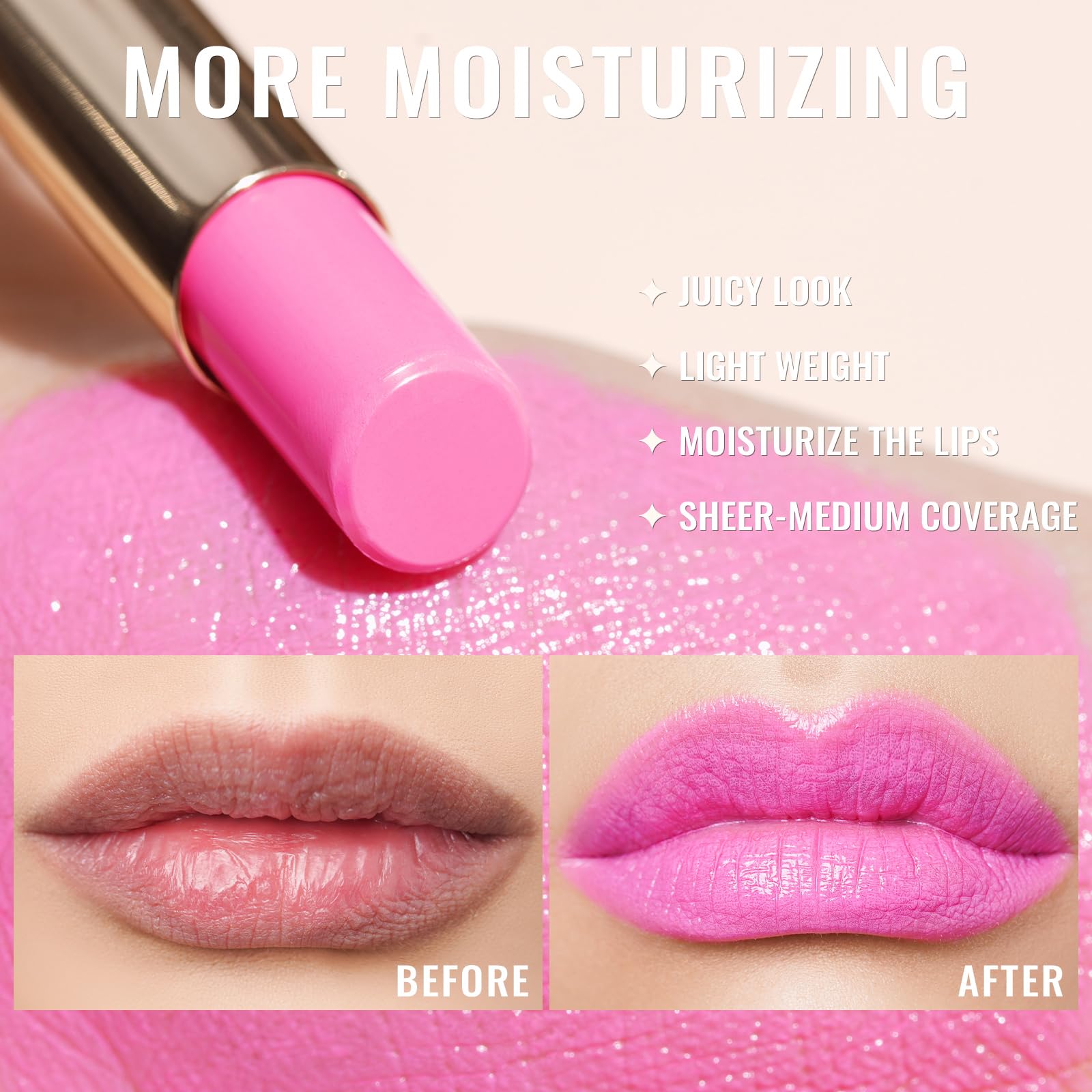 Oulac Moisturizing Shine Pink Lipstick For Women - 2 In 1 Glossy Bright Pink Tinted Lip Balm, Hydrating Winter Lipstick For Dry