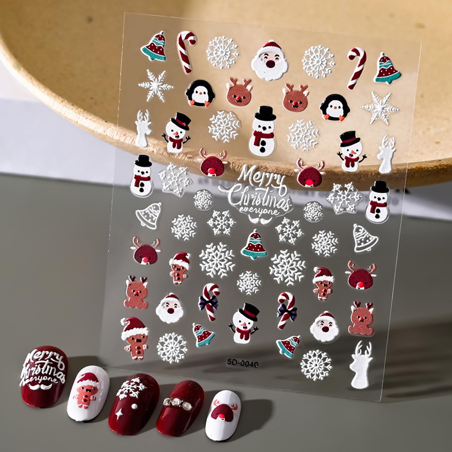 Christmas Nail Art Stickers 5D Embossed Snowman Snowflakes Nail Stickers Santa Claus Elk Winter Design Self-Adhesive Xmas Nail D