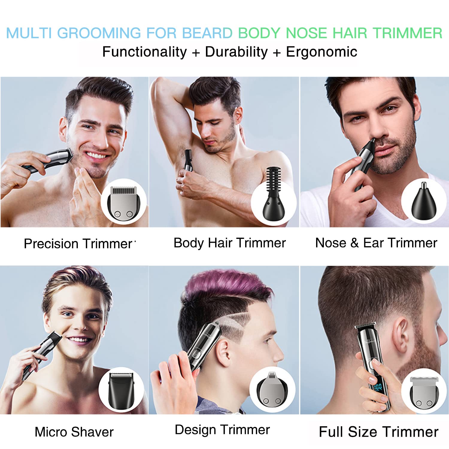 Brightup Beard Trimmer For Men - 18 Piece Beard Grooming Kit With Hair Clippers, Hair Trimmer, Electric Razor - Ipx7 Waterproof