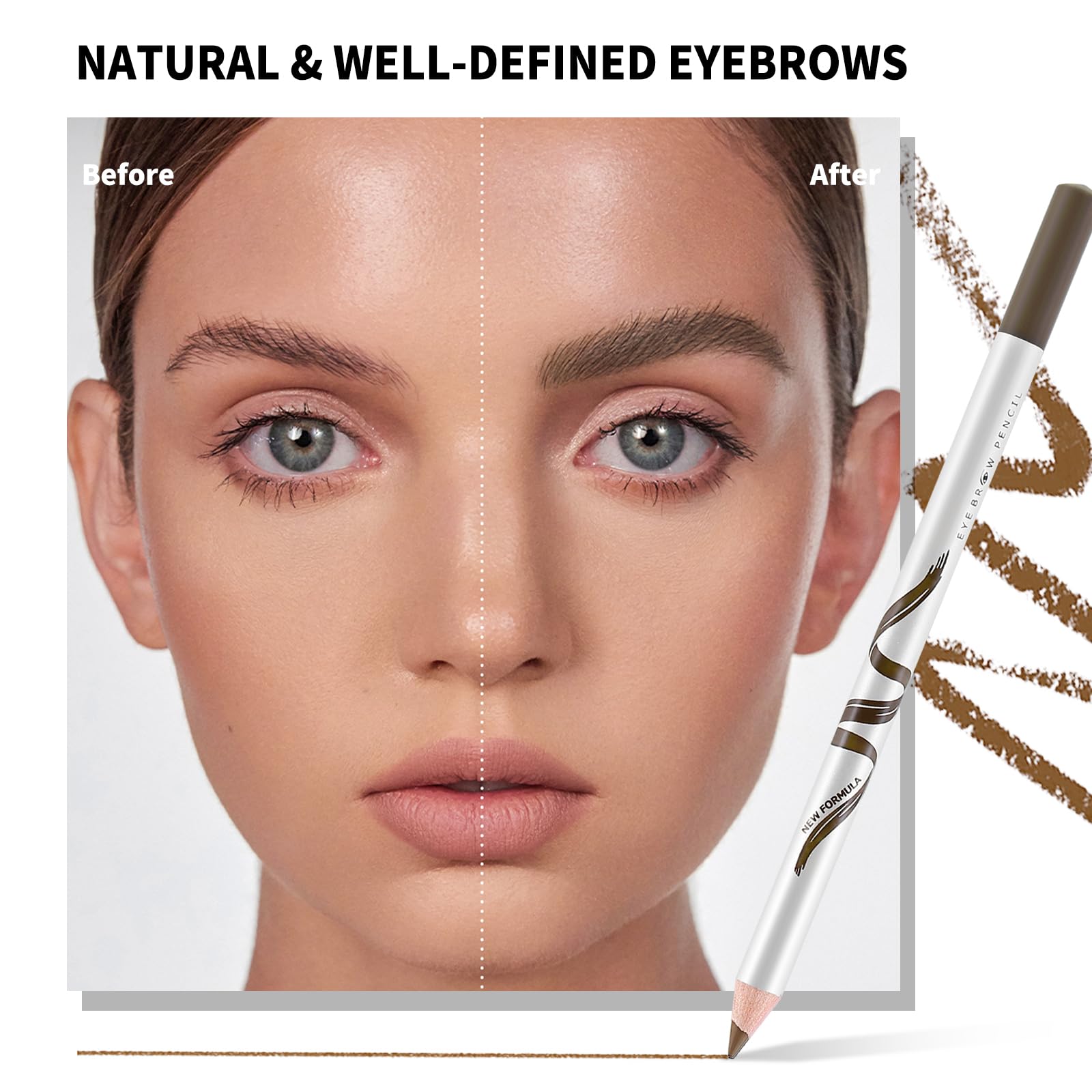 Boobeen 12 Packs Eyebrow Pencils With Soft Brush 2-In-1 Natural Waterproof Eyebrow Pen Long-Lasting Brows Makeup, Medium Brown E