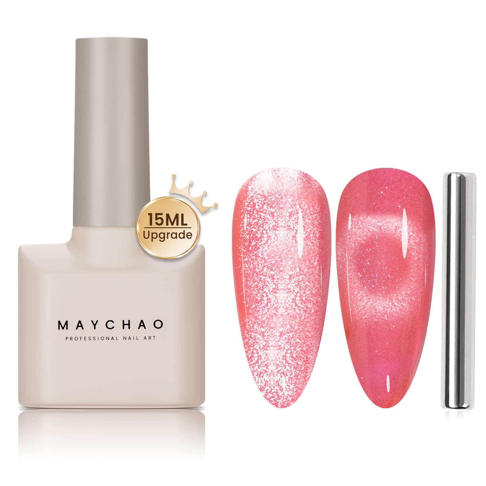 Maychao 15Ml Cat Eye Gel Nail Polish 1Pc Candy Pink Gel Polish With Magnet Soak Off Holographic Magnetic Nail Polish For Nail Ar