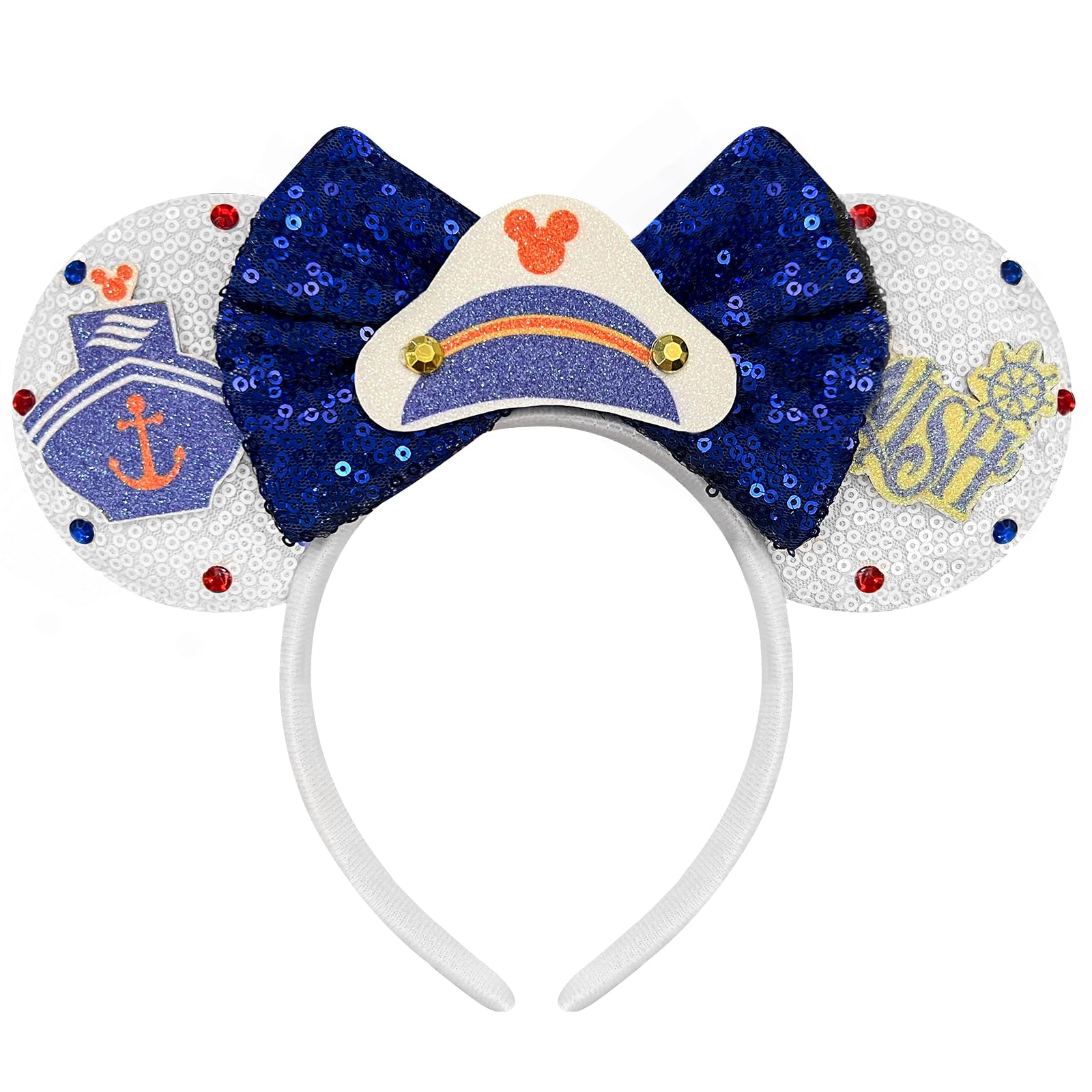 Bmobuo Mouse Ears Headband for Women Sequin Bows Cute Mouse Ears Headband Halloween Mouse Ears (07-Navy Cap)