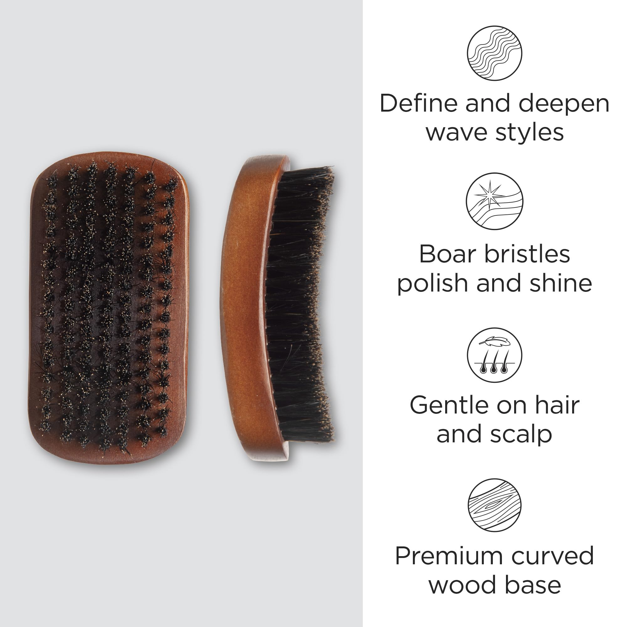 Diane Reinforced Boar Bristle Curved Military Wave Brush For Men And Barbers - Medium Bristles For Thick And Curly Hair - Use Fo