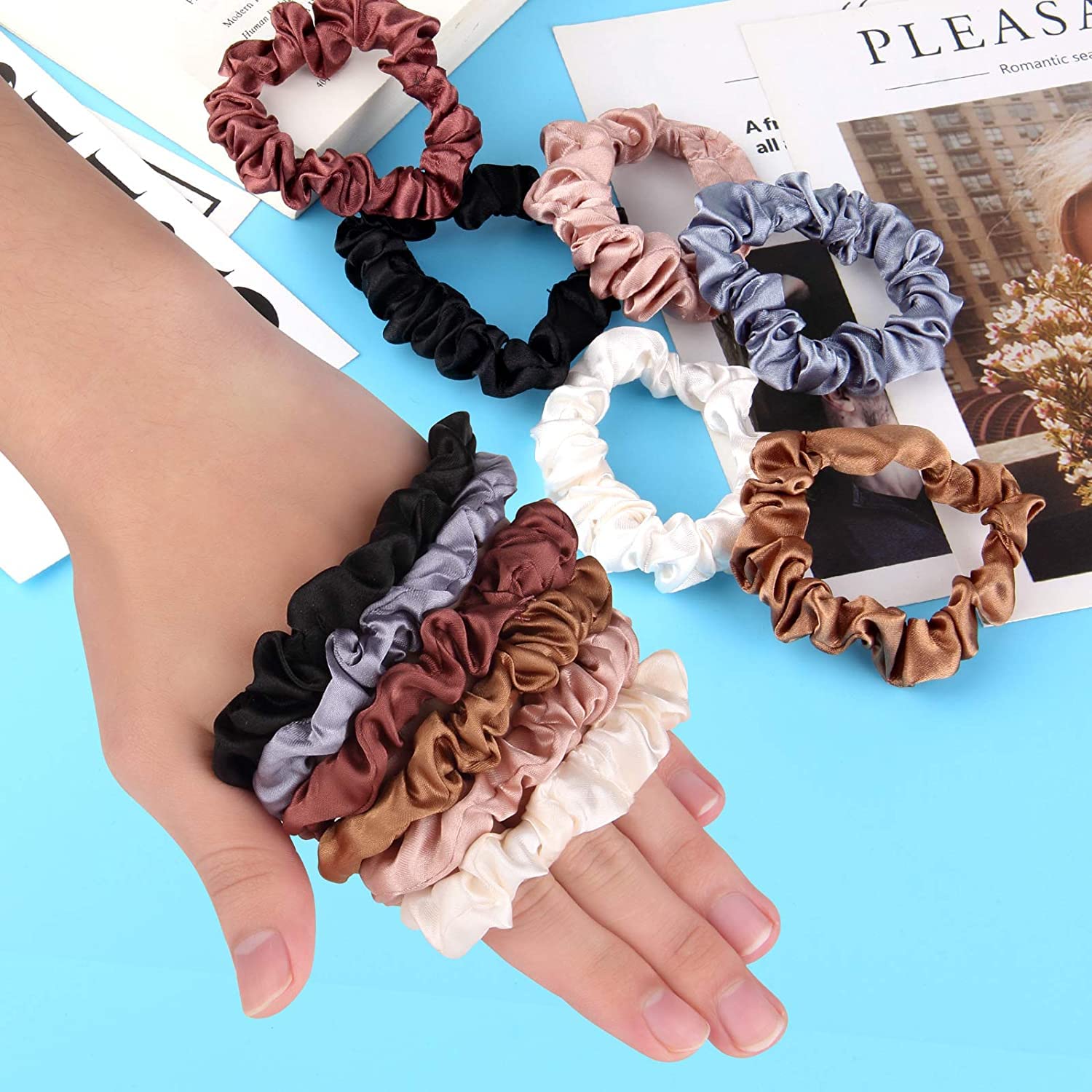18 Pieces Silk Hair Scrunchies Silk Hair Tie Elastic Ponytail Holders for Women Girls Hair Accessories (004)