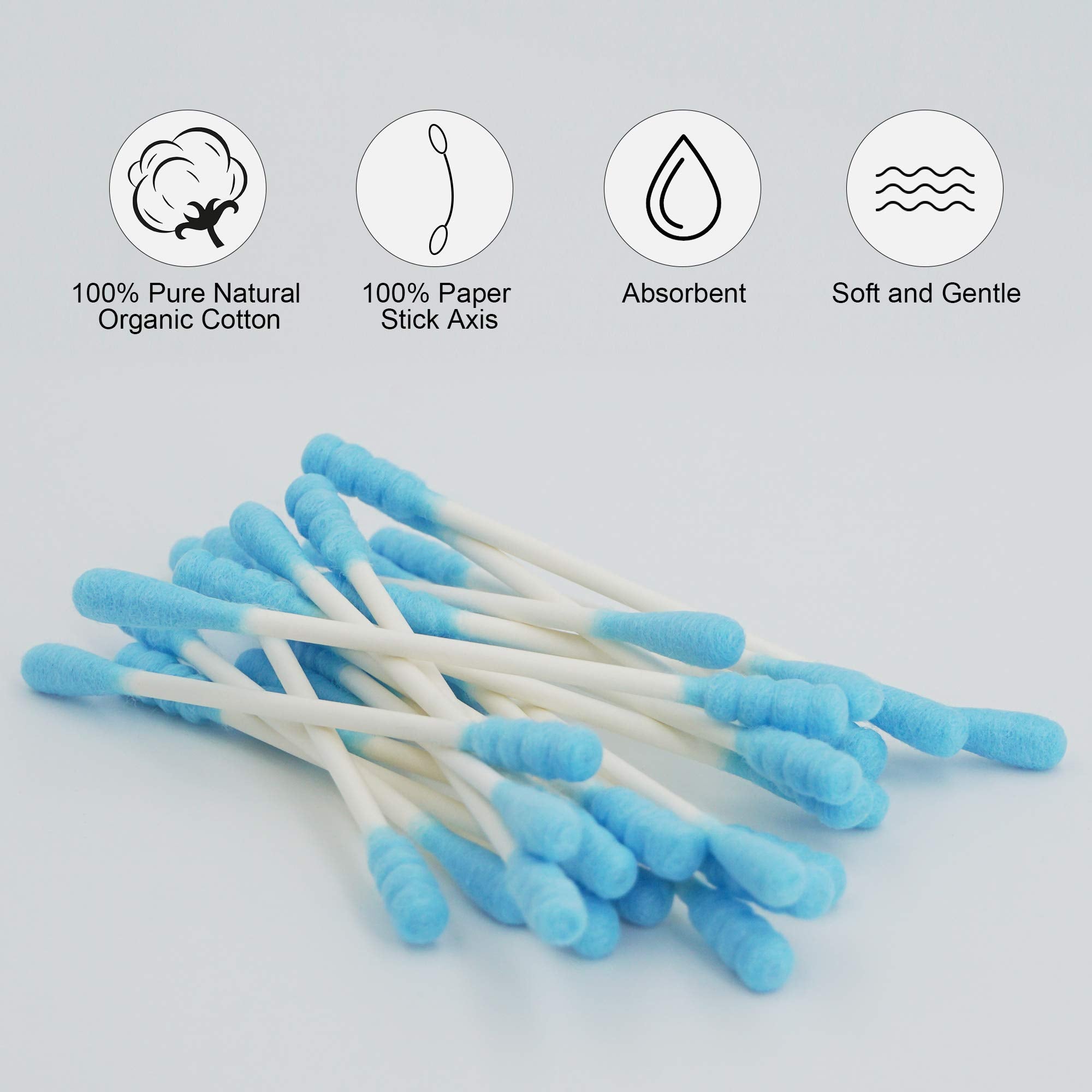 Homefox Black Cotton Swabs Spiral - 200 Count Organic Cotton Buds Gothic Bathroom Tightly Wrapped Charcoal Cotton Tips Paper Sti