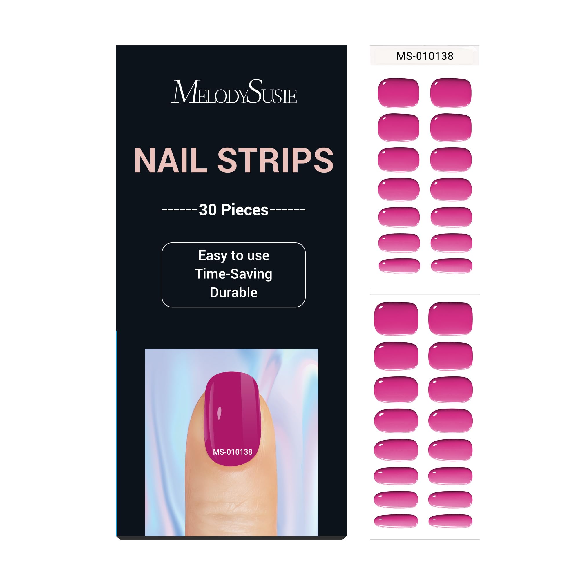 MelodySusie Semi Cured Gel Nail Strips, Hot Pink - Works with Any Nail Lamps, Salon-Quality, Long Lasting, Easy to Apply - inclu