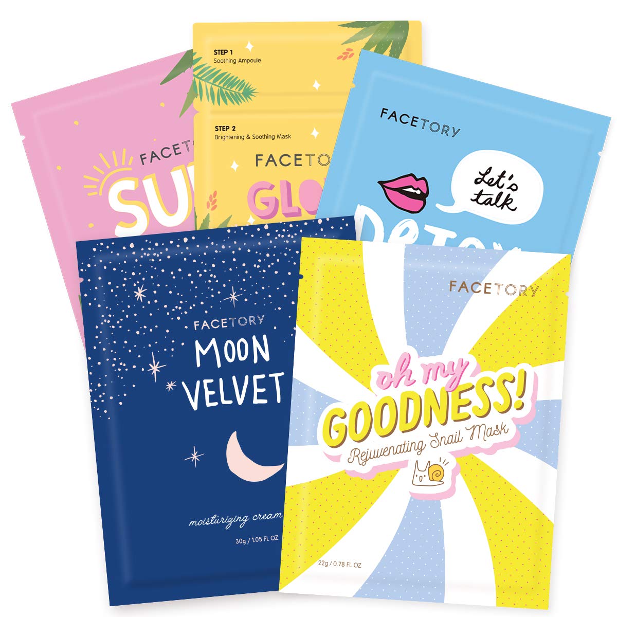 Facetory K Beauty Face Mask Skin Care - Classic 5 Collection Sheet Mask Set | Natural Premium Korean Face Mask For All Skin Type