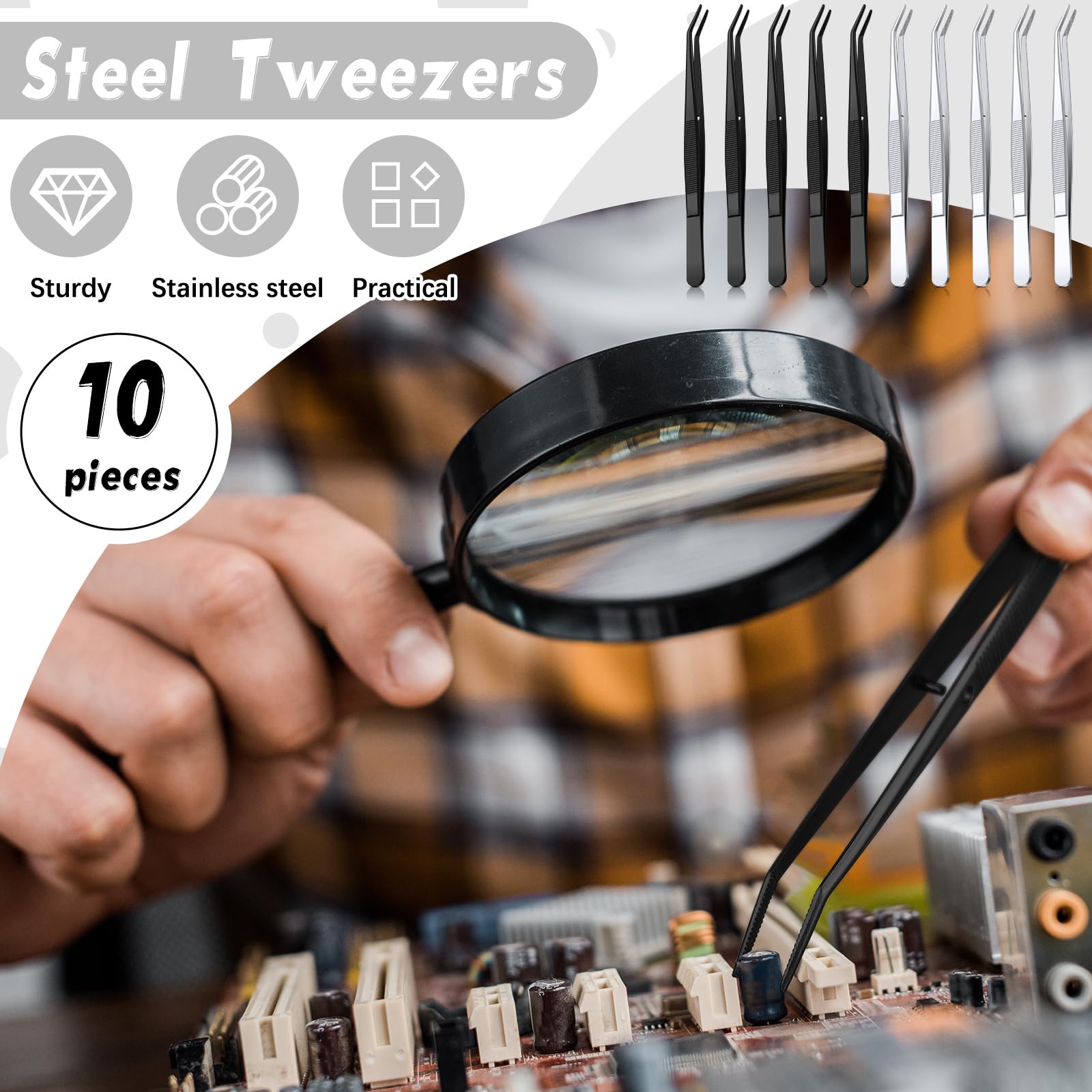 Honoson 10 Pcs Stainless Steel Tweezers With Curved Serrated Tip Multipurpose Tweezers Sewing Machine Tweezers Forceps Tweezers