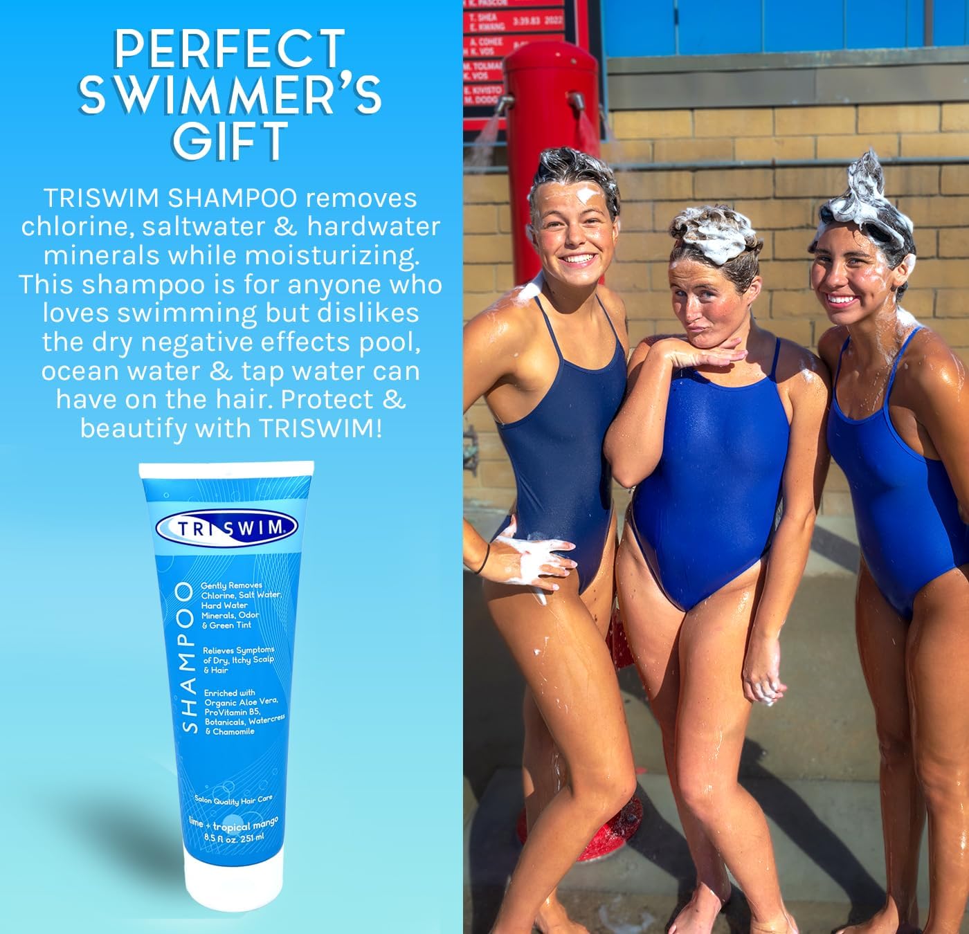 Triswim Chlorine Removal Shampoo 8.5 Fl Oz | Gently Removes Chlorine, Salt Water, And Hard Water Buildup | Relieves Dry And Itch
