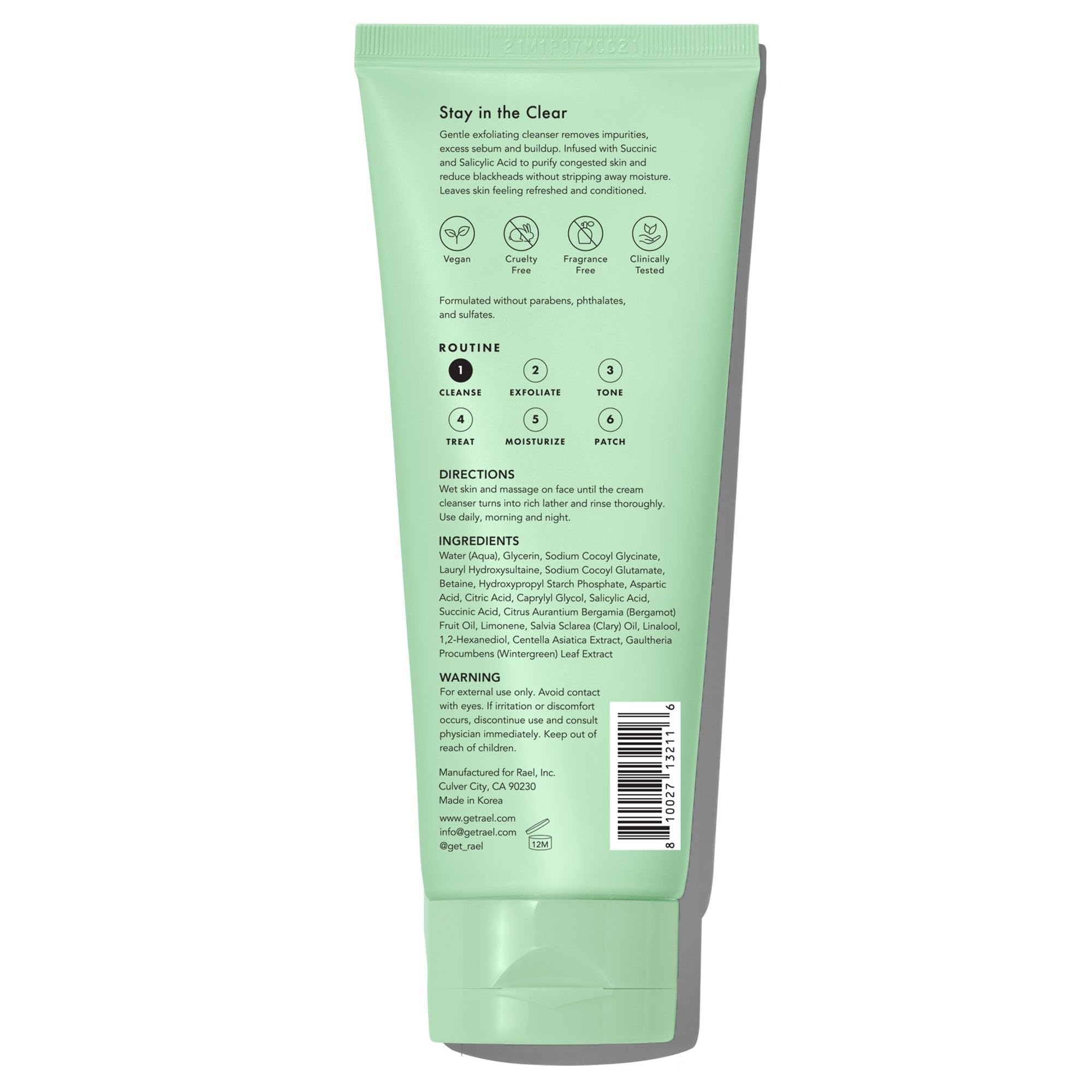 Rael Face Wash, Miracle Clear Exfoliating Cleanser - Face Cleanser For Oily & Acne Prone Skin, Korean Skin Care, Facial Foaming