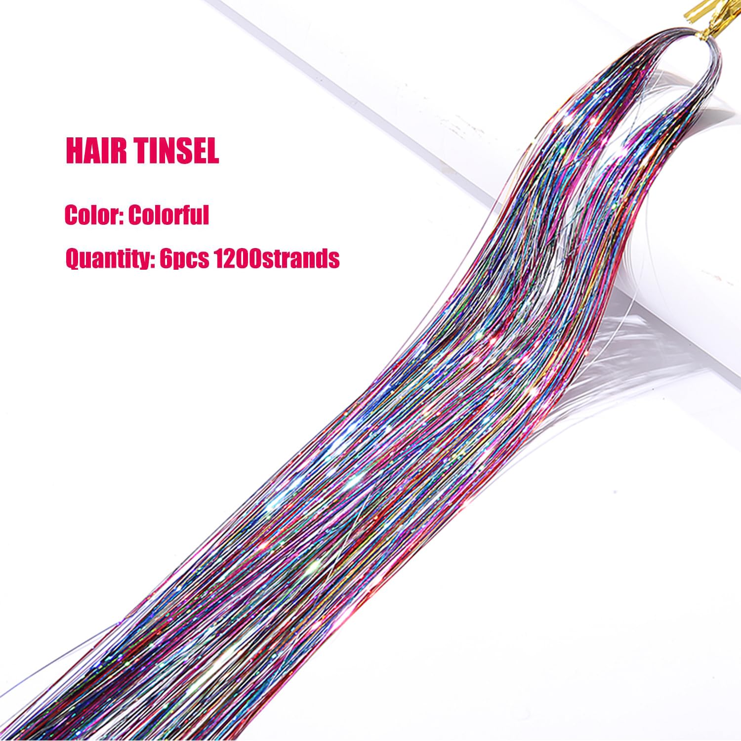 Hair Tinsel Kit With Tool 6Pcs 1200 Strands Colorful Tinsel Hair Extensions Heat Resistant Sparkling Shiny Glitter Fairy Hair Ac