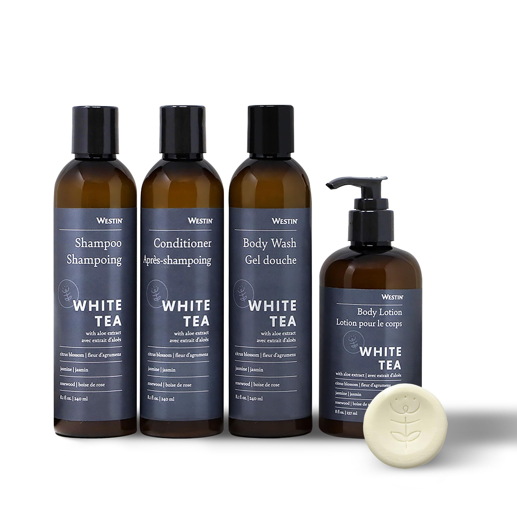 Westin White Tea Aloe Bath & Body Set - Amenity Set With 8 Oz. Bottles Of Shampoo, Conditioner, Body Wash, Body Lotion, & 5 Pack