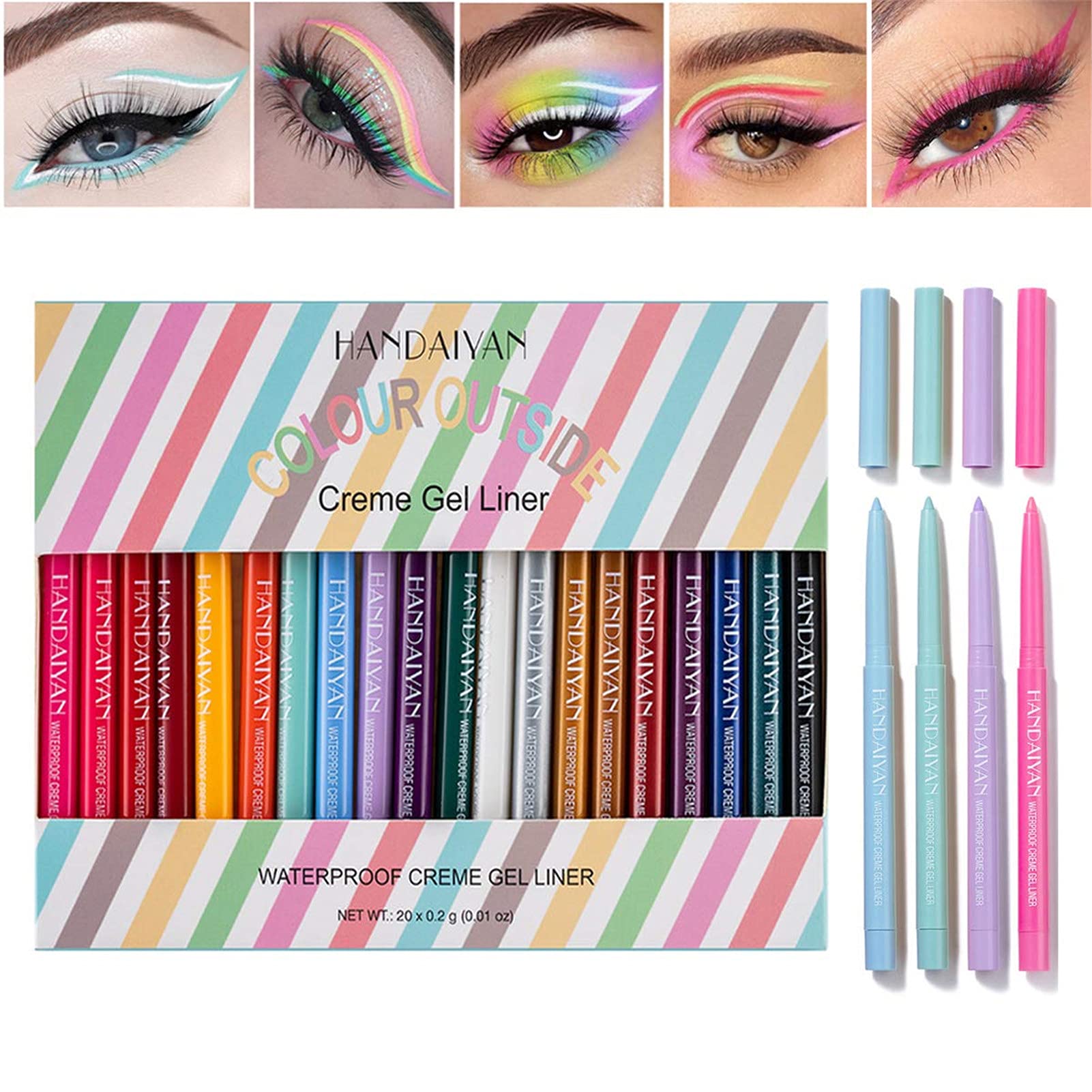 Bonnie Choice 20 Pcs Colored Eyeliners Pencil Set, 20 Colors Waterproof Long Lasting Retractable Matte Colorful Eyeliner Milti-F