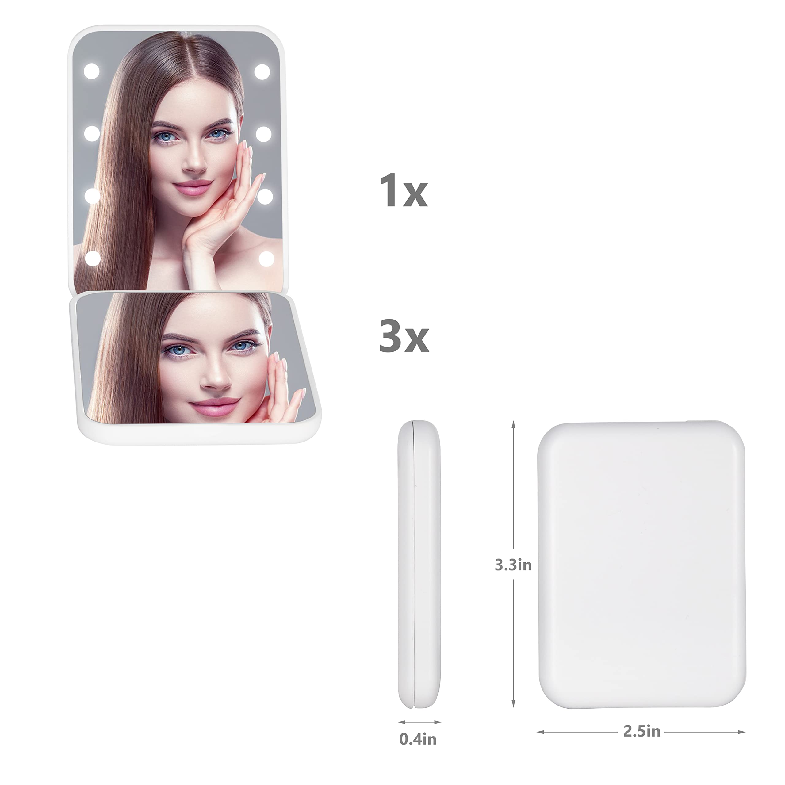 Kintion Pocket/Purse Mirror, 1X/3X Magnification Led Small Compact Travel Makeup Mirror With Light, 2-Sided, Portable, Folding,