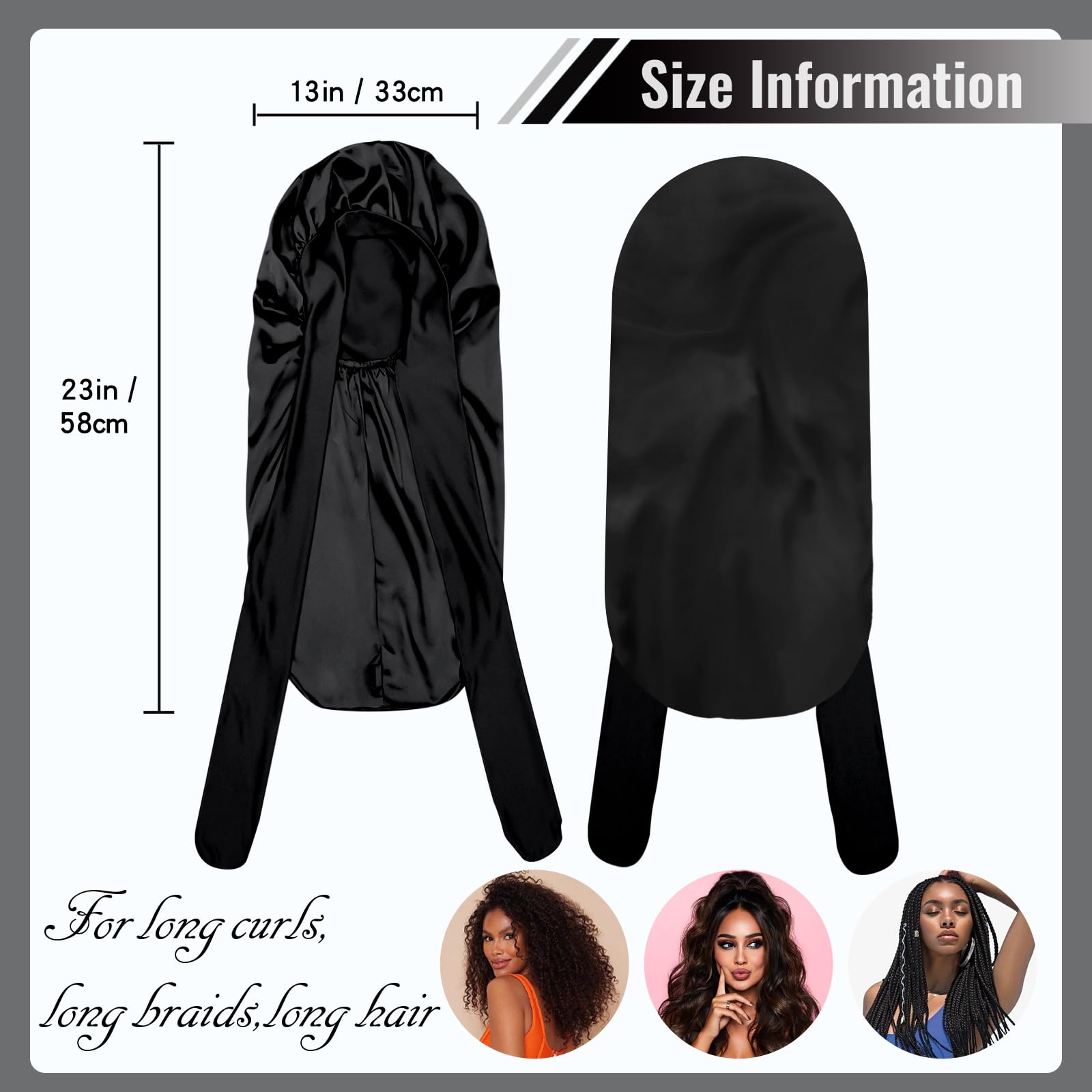BONNET QUEEN Silk Bonnet for Sleeping Satin Bonnet Black Bonnet Braid Bonnet Jumbo Bonnet Hair Bonnet Tie Bonnet for Braids with