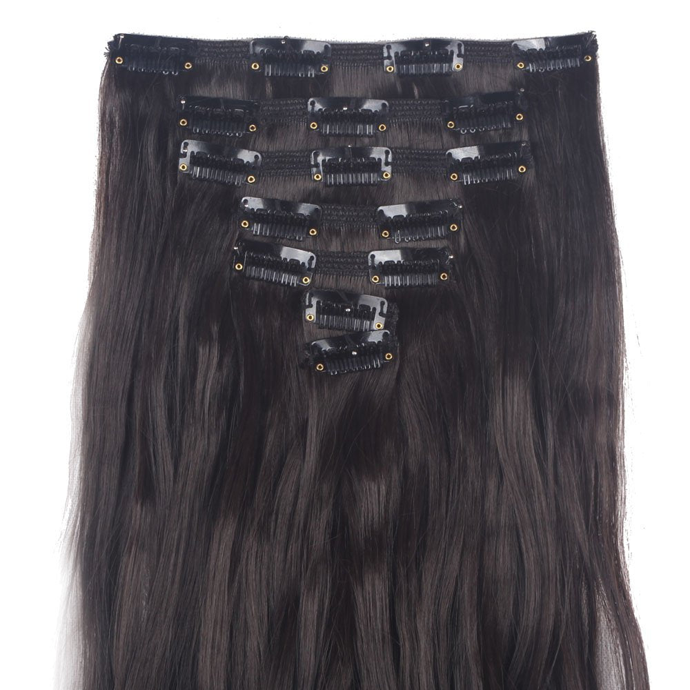 Lelinta 7Pcs Full Head 16 Clips in on Double Weft Hair Extensions, Dark Brown Curly, 24inch 160g