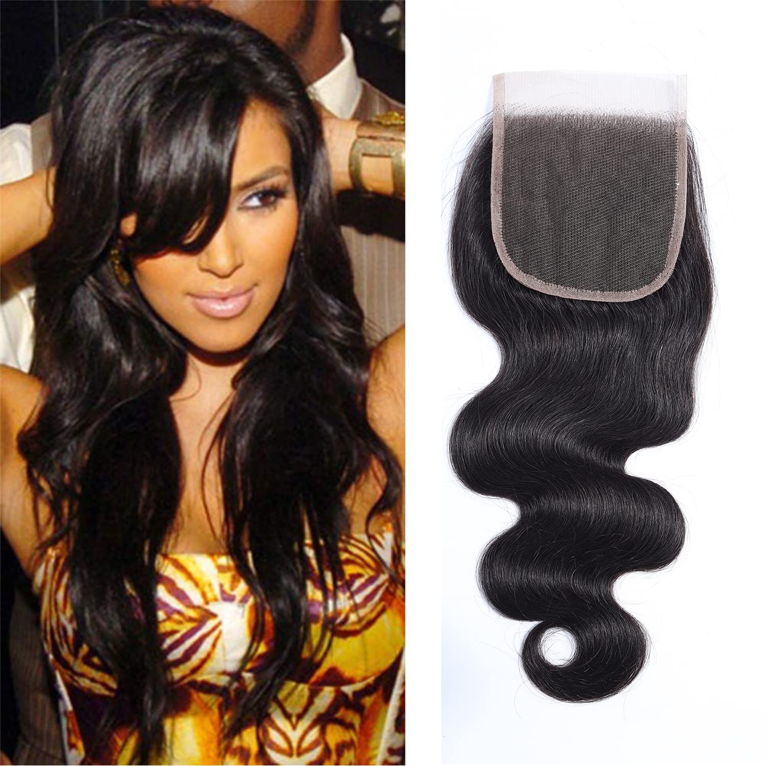 Selina Lace Closure 20 Inch Brazilian Body Wave Closure Free Part Lace Closure 4X4 Unprocessed Human Hair Natural Black Color Vi
