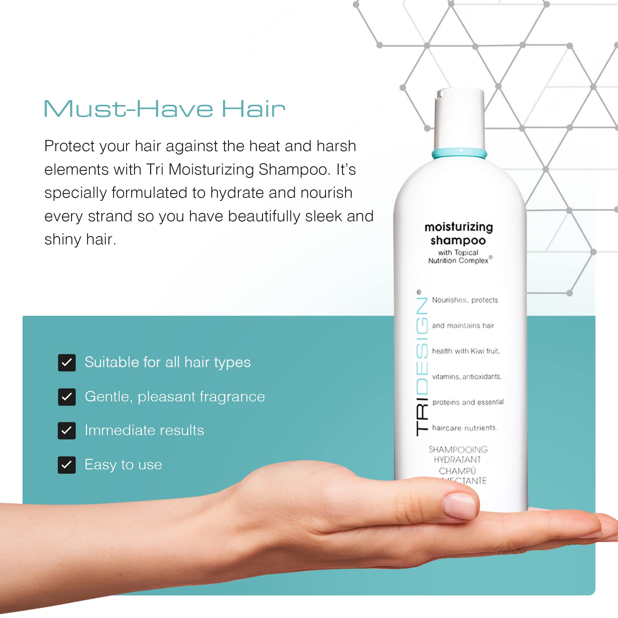 TRI Design Moisturizing Shampoo - Hydrating Shampoo for Dry Hair, Nourishing Shampoo Moisturizer for Women and Men, Daily Shampo