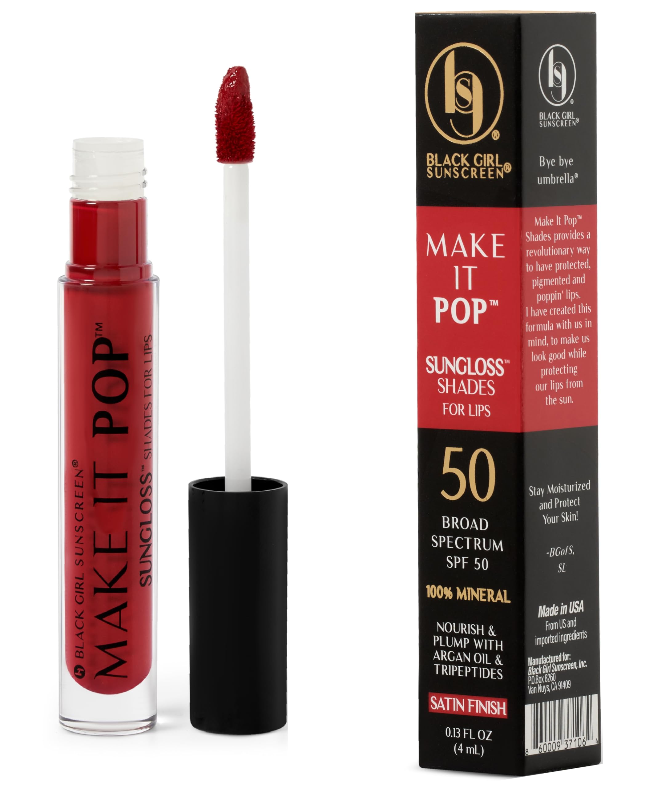 Black Girl Sunscreen - Make It Pop Sungloss - Revolutionary Sun Protection And Gloss In One - Spf 50 (French Kiss)