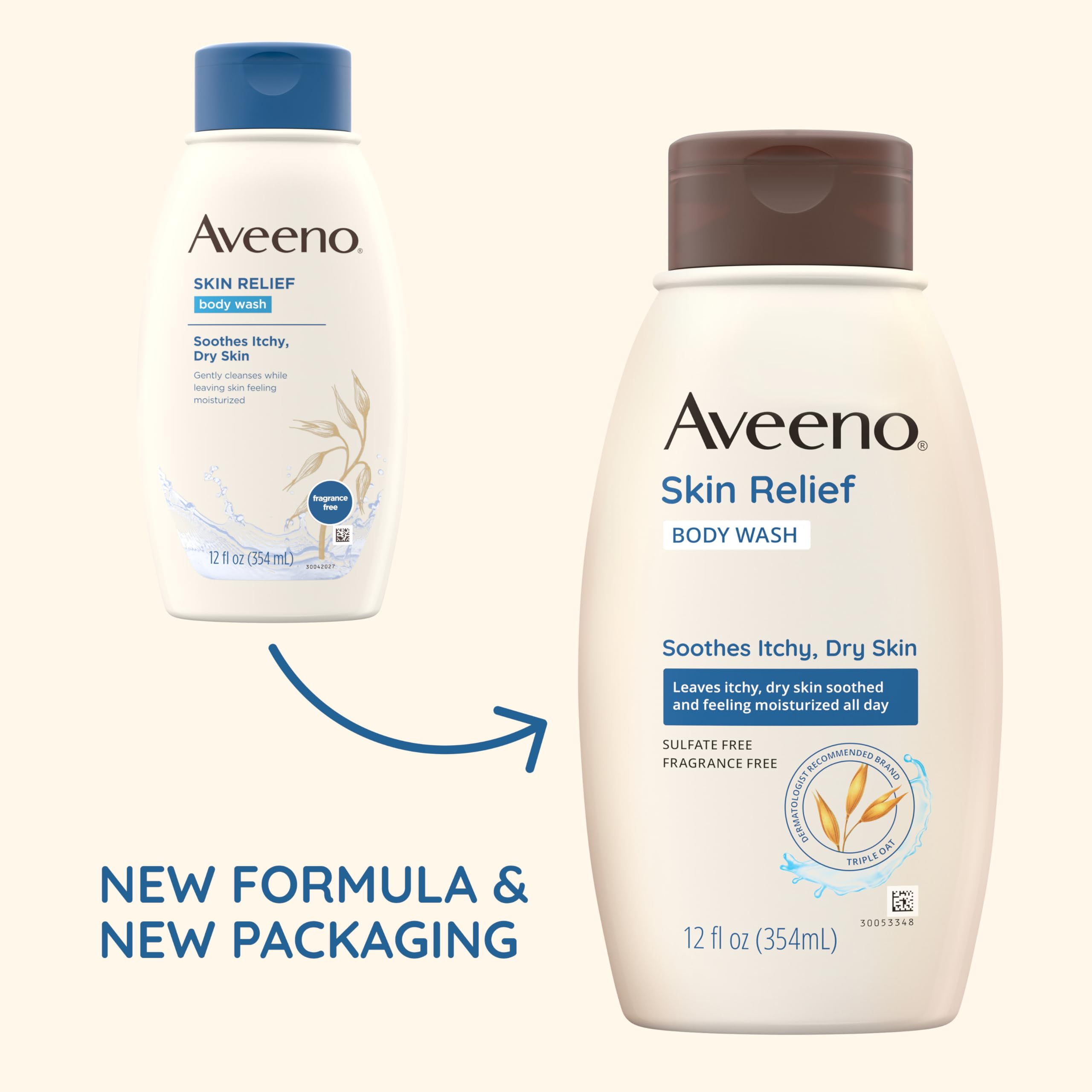 Aveeno Skin Relief Fragrance-Free Body Wash With Triple Oat Formula, Gentle Daily Cleanser For Sensitive Skin Leaves Itchy, Dry