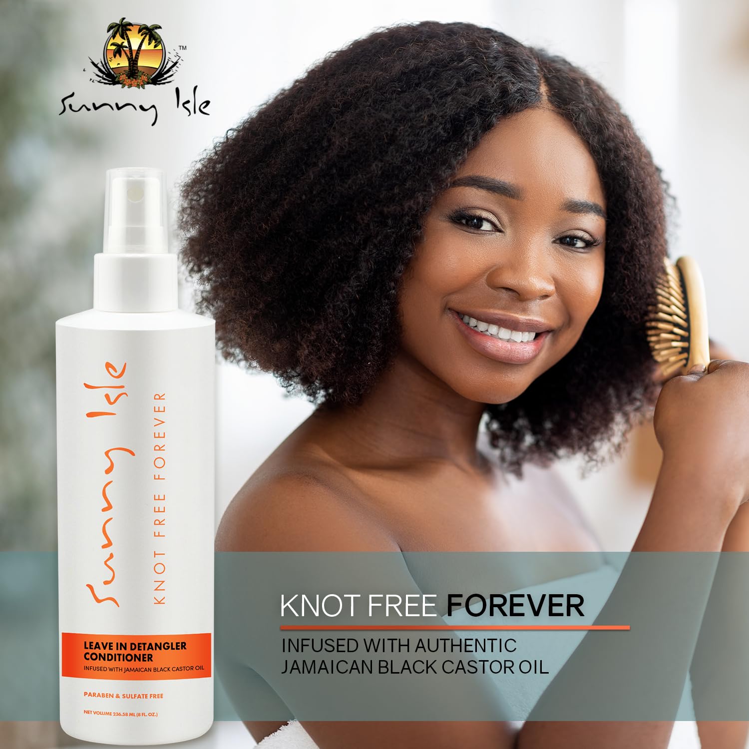 Sunny Isle Jamaican Black Castor Oil Knot Free Forever Leave-In Detangler & Conditioner 8oz | Moisturizes & Stimulates Hair Grow