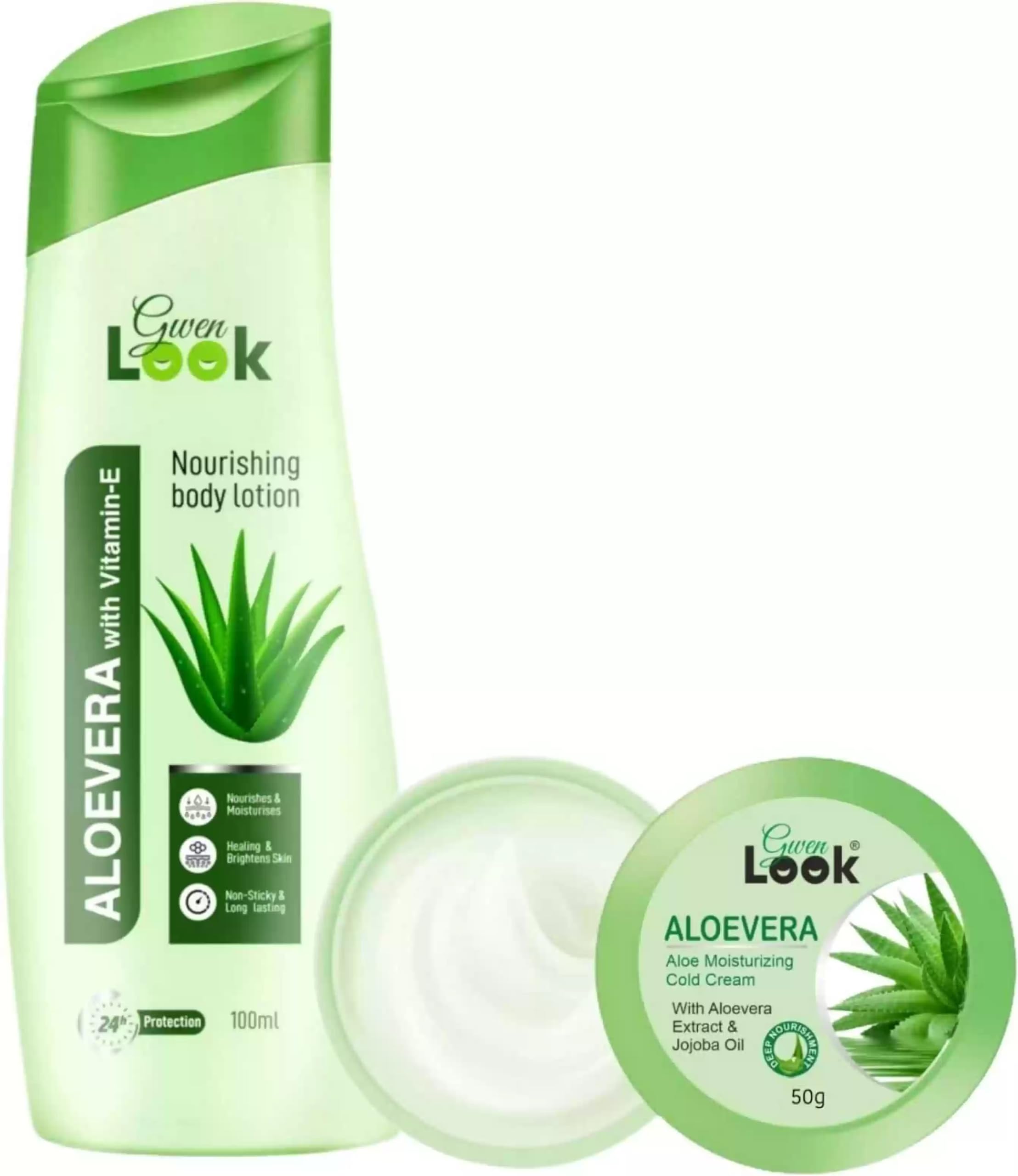 Glowhouse Combo Pack 100 Ml Body Lotion Plus Oil Free Moisturiser Cream 50 Gram Body And Face Combo Pack (Aloevera)