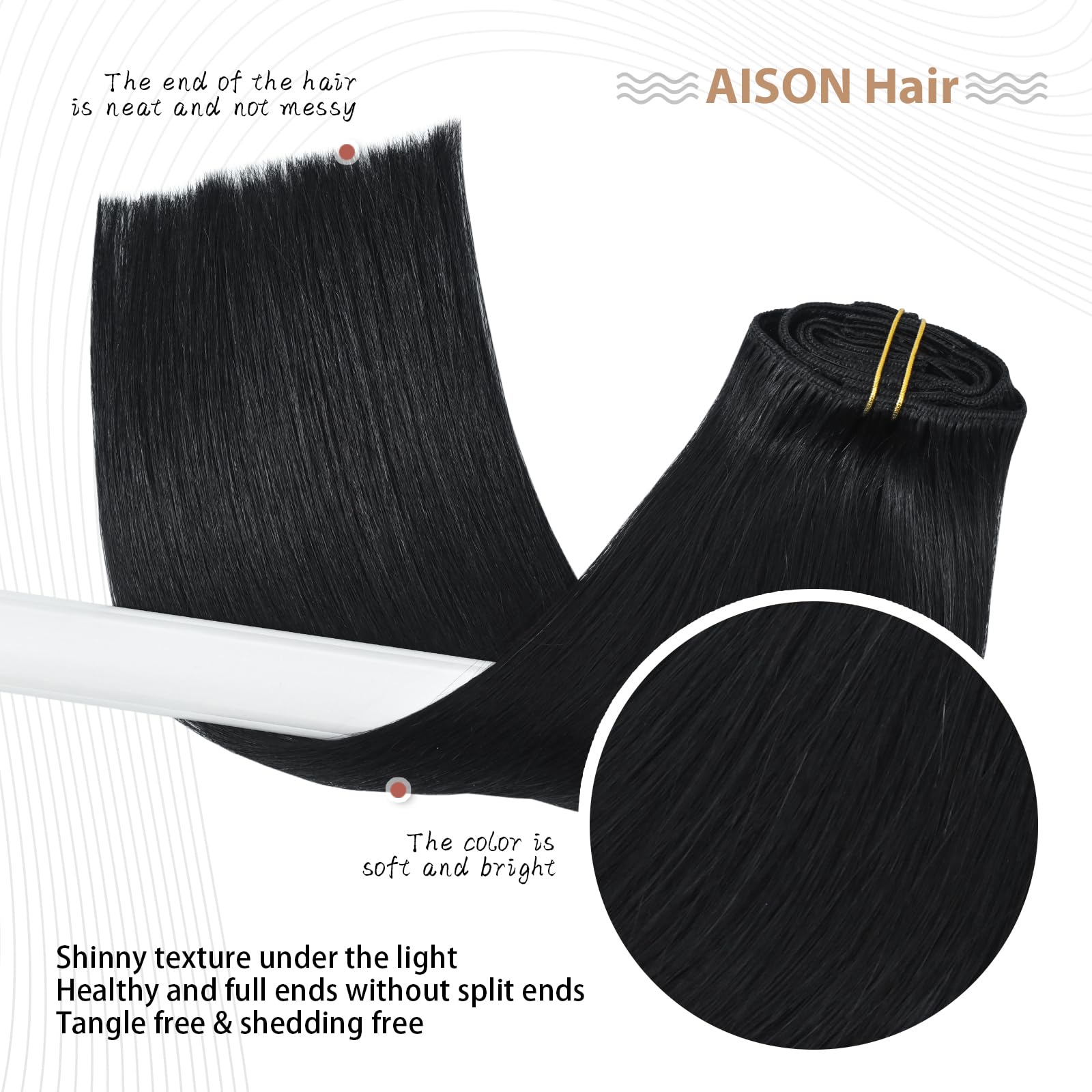 Aison Jet Black Clip in Hair Extensions Real Human Hair 100G 100% Remy Human Hair Clip in Extensions 7pcs 16clips 20 Inch Hair E