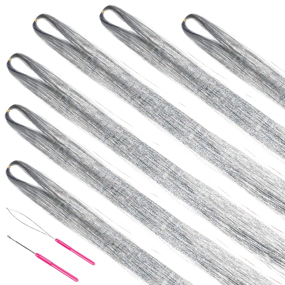 Hair Tinsel Kit With Tools 47Inch 1200 Strands glitter Tinsel Hair Extensions Sparkling Shiny Hair Tinsel Strands Kit Heat Resis