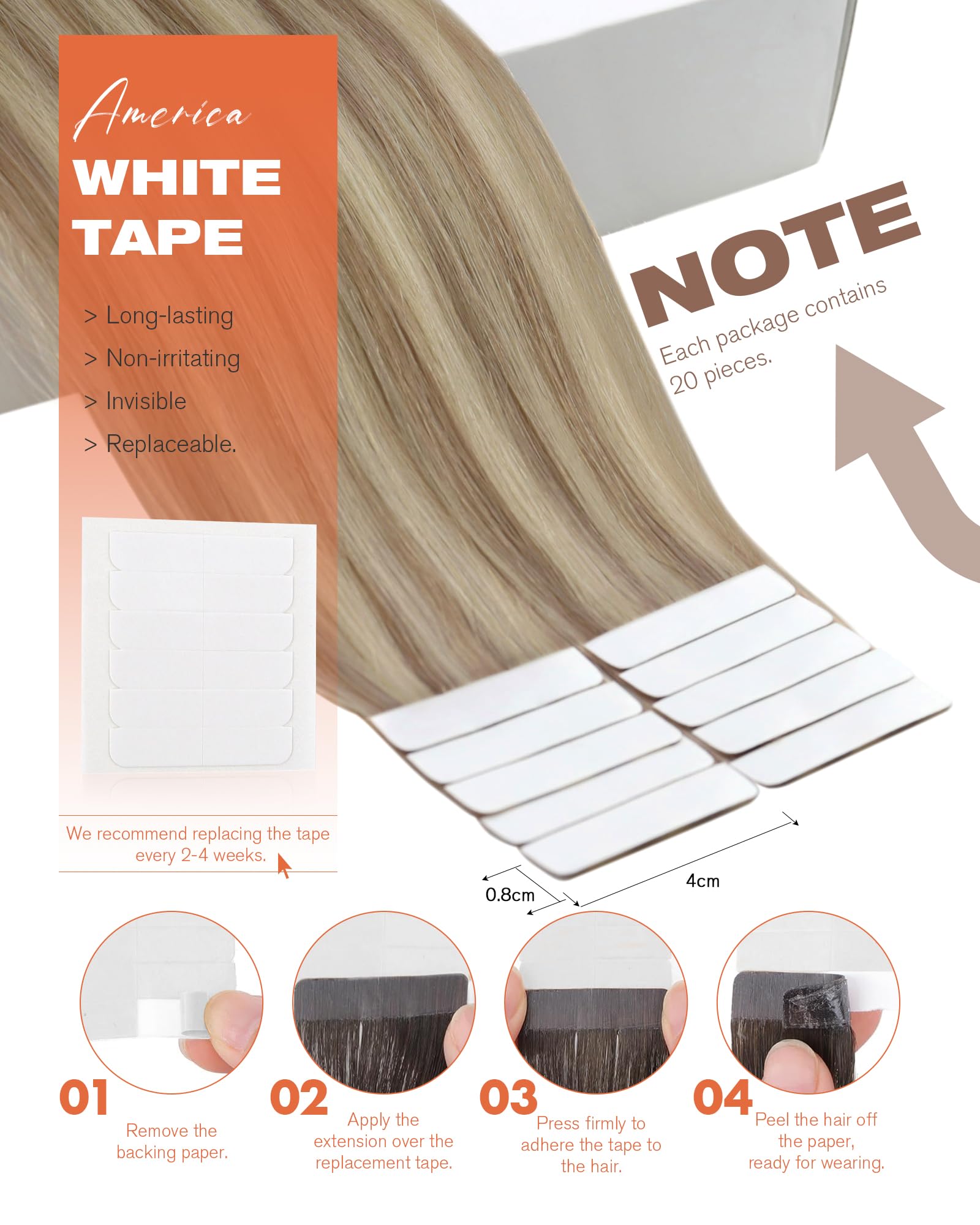 Sunny Hair Tape in Hair Extensions Real Human Hair Invisible Remy Hair Extensions Tape ins for Women Lightest Brown Highlight Pl