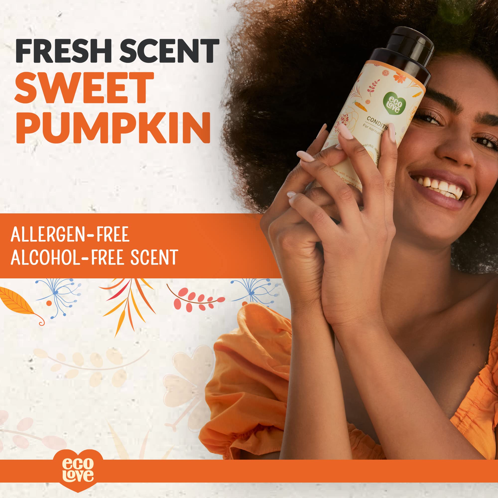Ecolove - Natural Conditioner For Dry, Damaged Hair And Color Treated Hair - No Sls Or Parabens - With Natural Carrot And Pumpki