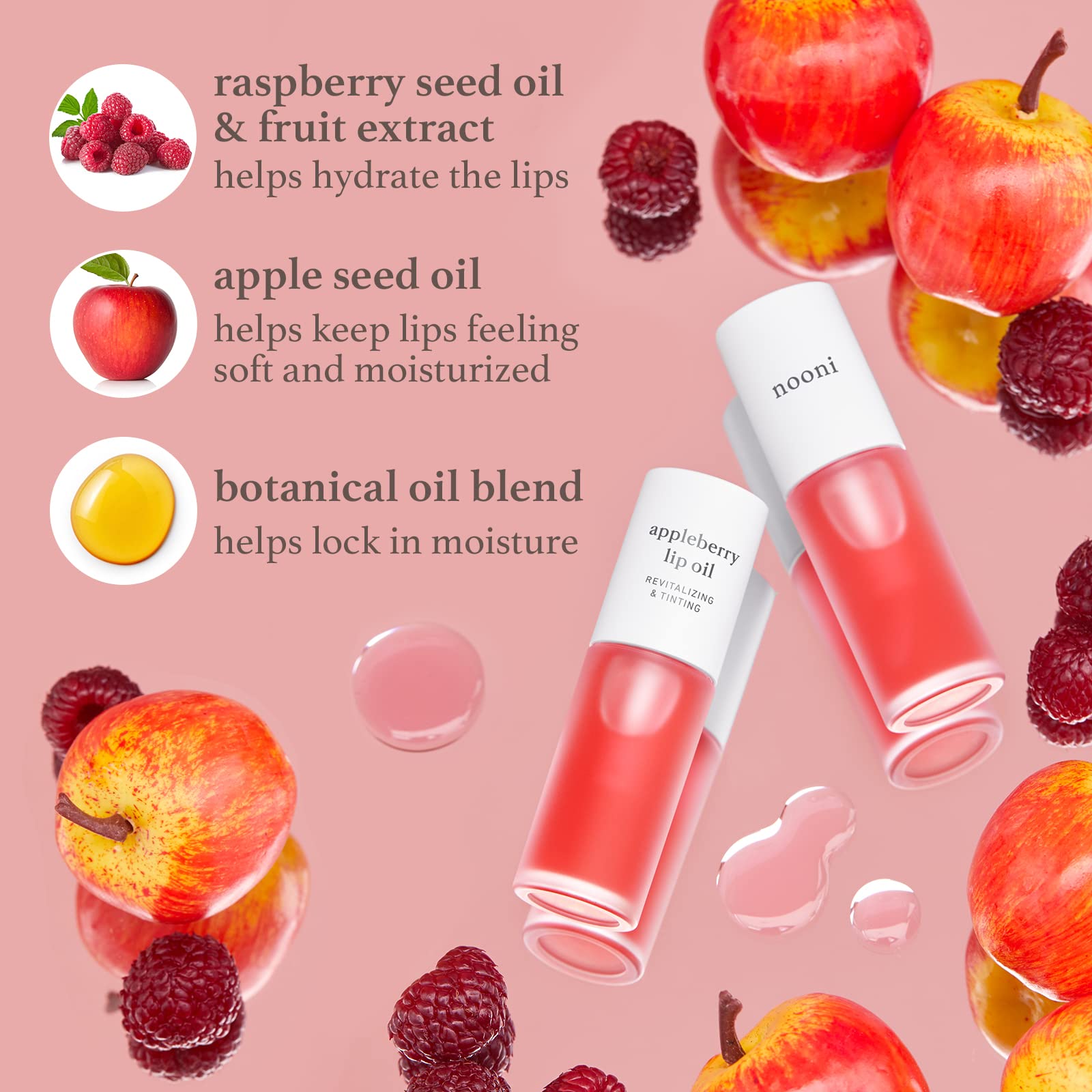 NOONI Korean Vegan Best Lip Duo | Applebutter Lip Mask and Appleberry Lip Oil Value Set | with Shea Butter, Apple Seed Oil and V