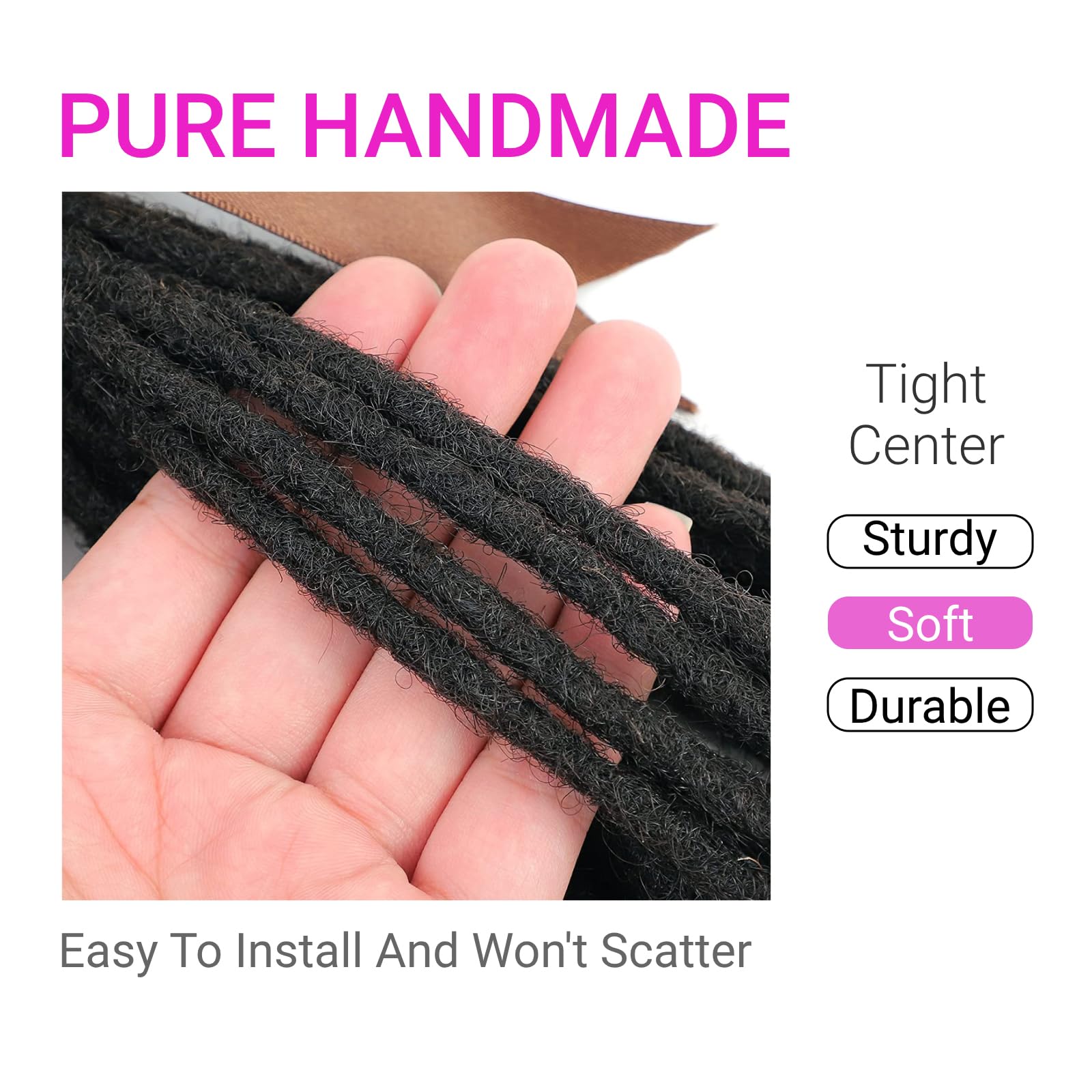 4 inch 0.6 cm Dreadlock Extensions Human Hair, 30 Strands Loc Extensions Human Hair for Women/Men/Kids