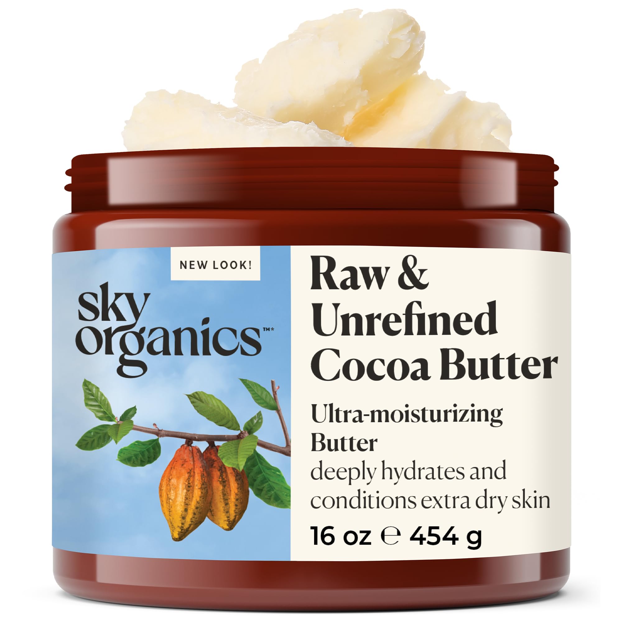 Sky Organics Cocoa Butter for Body, 100% Raw & Unrefined Ultra-Moisturizing Butter to Deeply Hydrate & Condition Skin, Promotes 